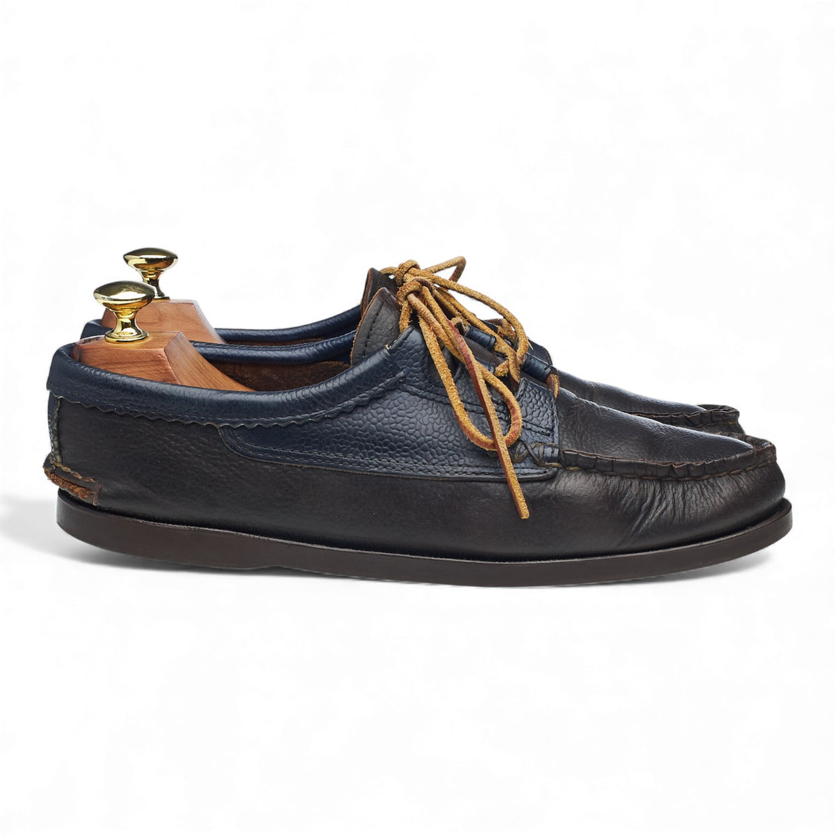 'Ghillie Moc' Dark Brown / Navy Blue Leather Boat Shoes UK 7 US 8 E