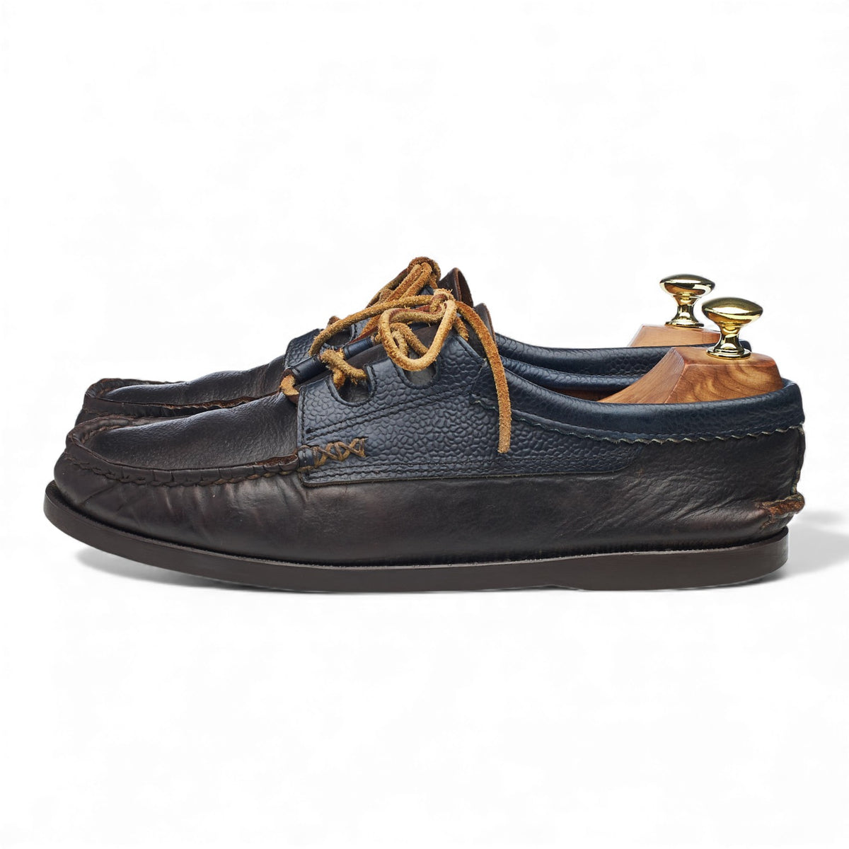 'Ghillie Moc' Dark Brown / Navy Blue Leather Boat Shoes UK 7 US 8 E