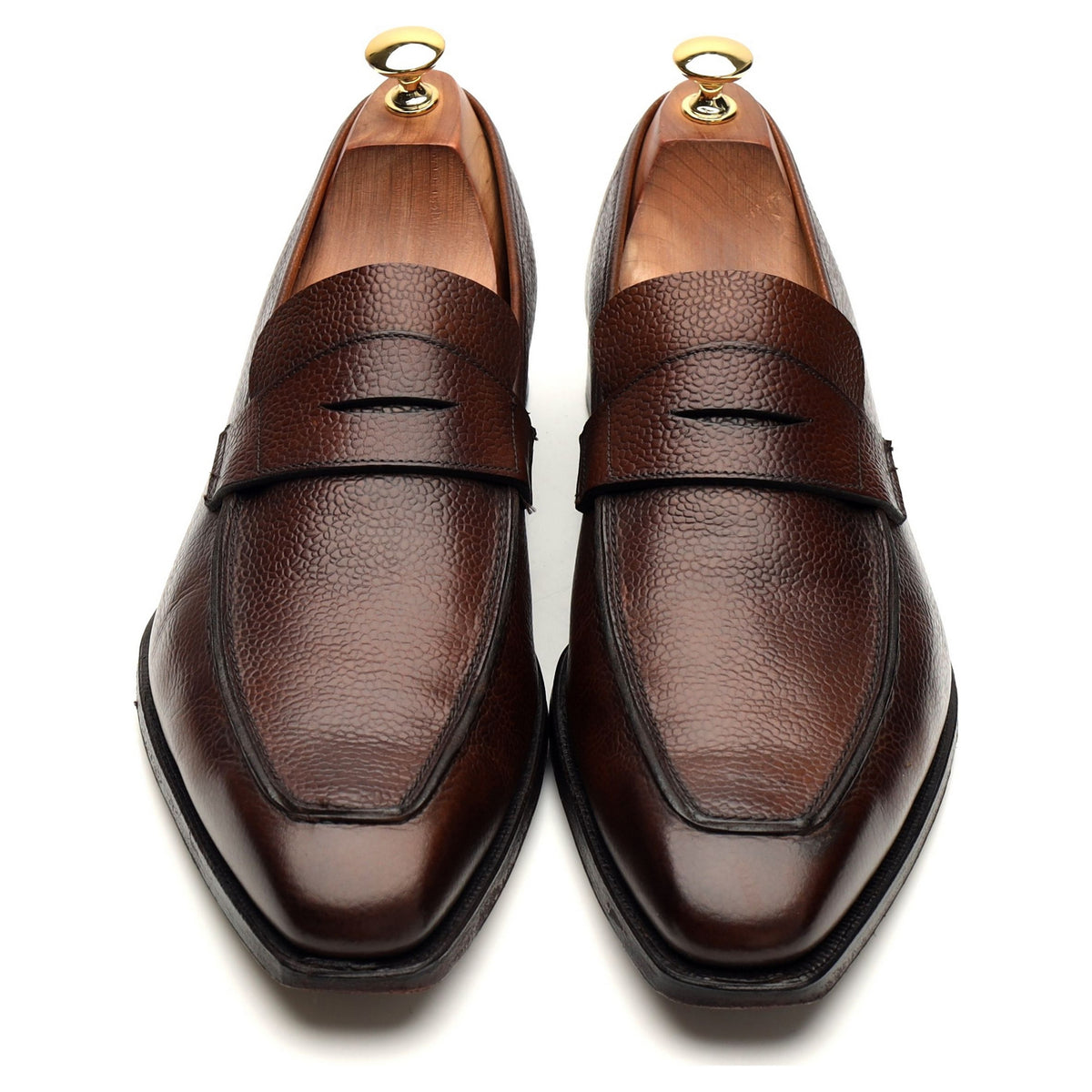 &#39;George&#39; Dark Brown Grain Leather Unlined Loafers UK 10.5 E