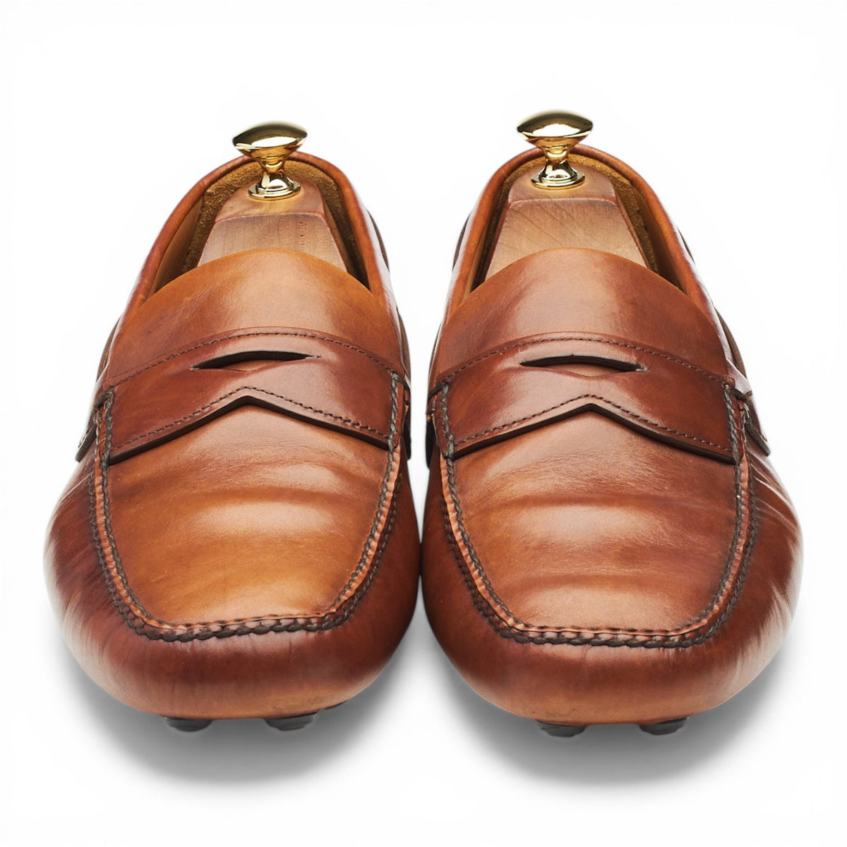 'Luigi 3' Tan Brown Leather Driving Loafers UK 9.5