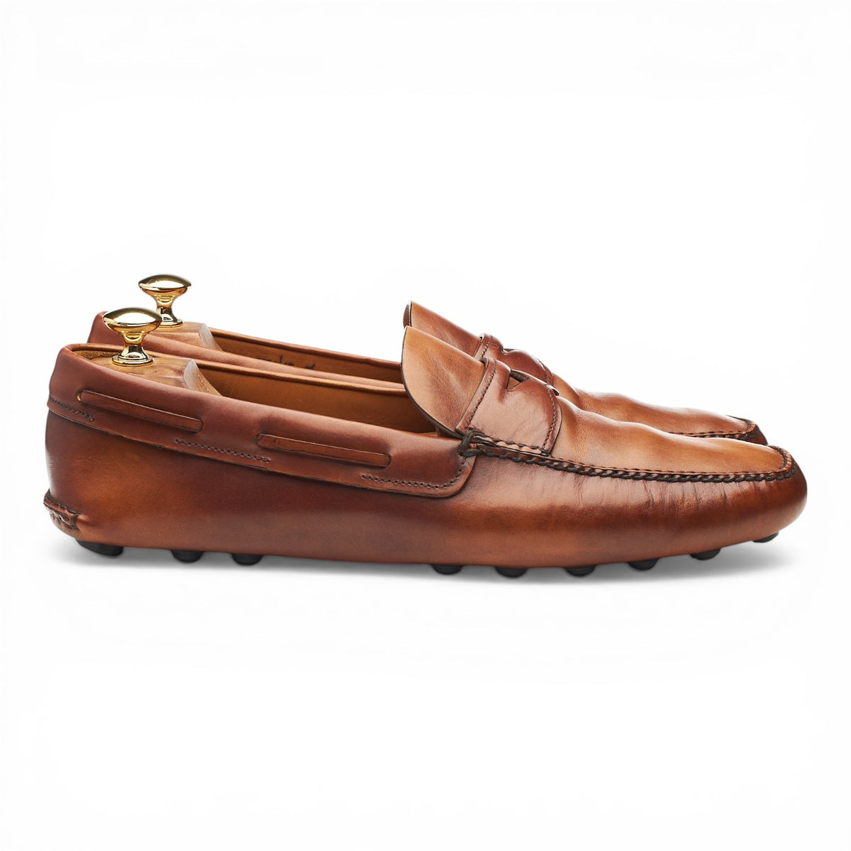 'Luigi 3' Tan Brown Leather Driving Loafers UK 9.5