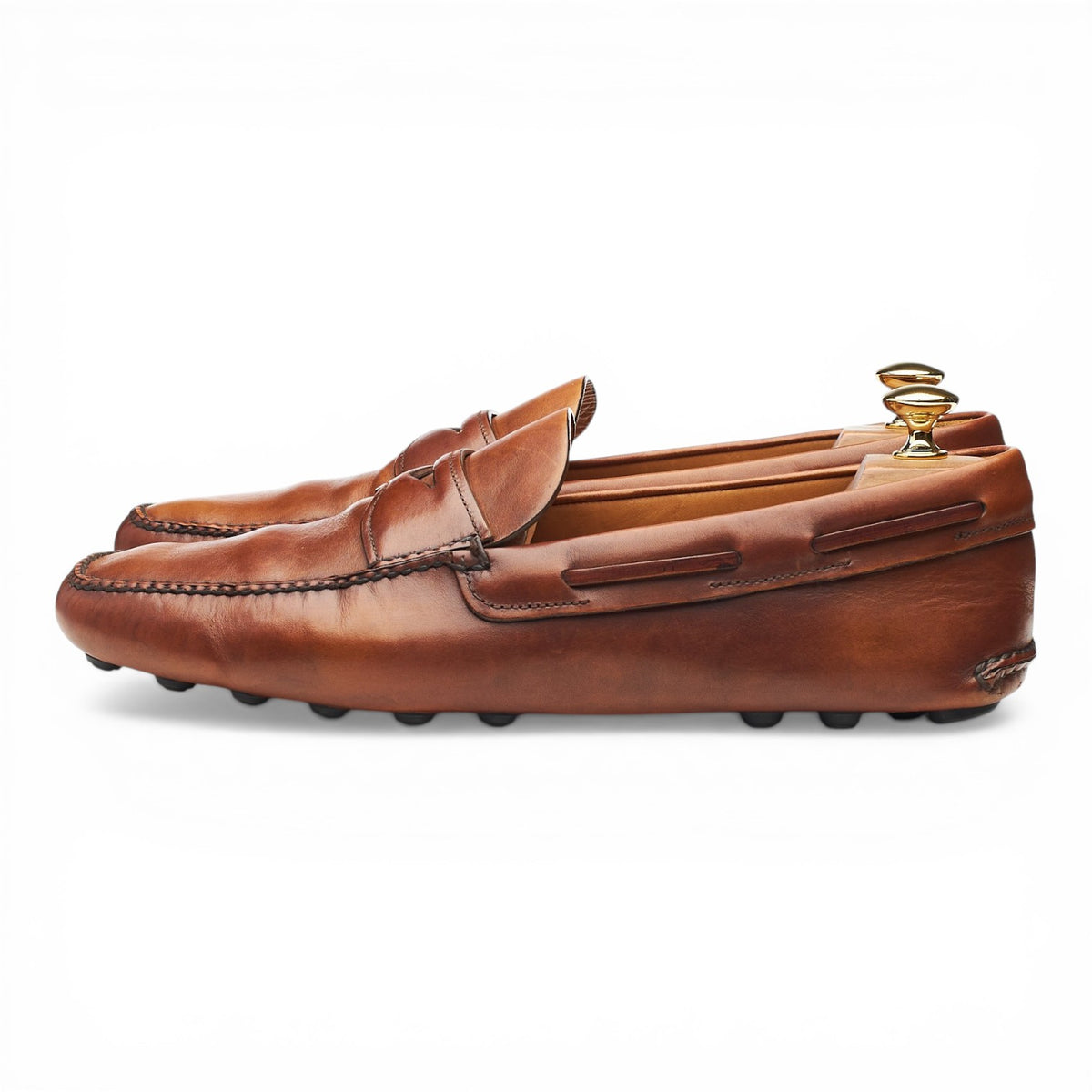 'Luigi 3' Tan Brown Leather Driving Loafers UK 9.5