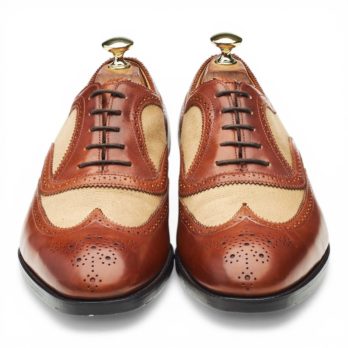 'Malvern' Tan Brown Leather Oxford Spectator Brogues UK 8 E