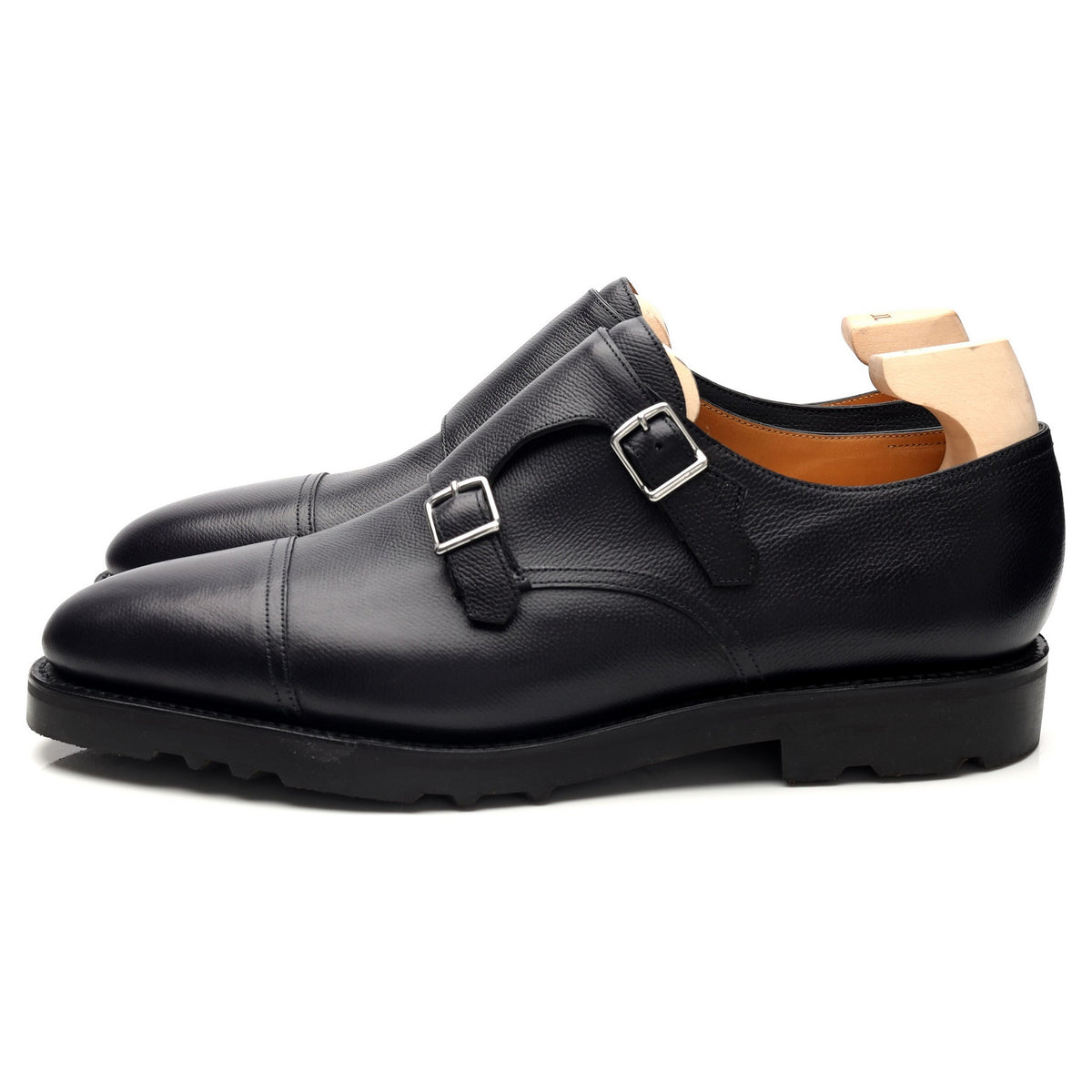 &#39;William&#39; Navy Blue Grain Leather Double Monk Strap UK 10 E