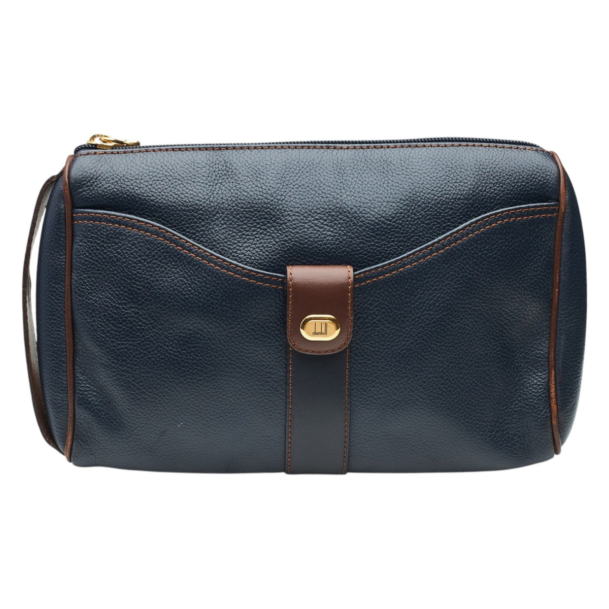 Navy Blue Grain Leather Wash Bag