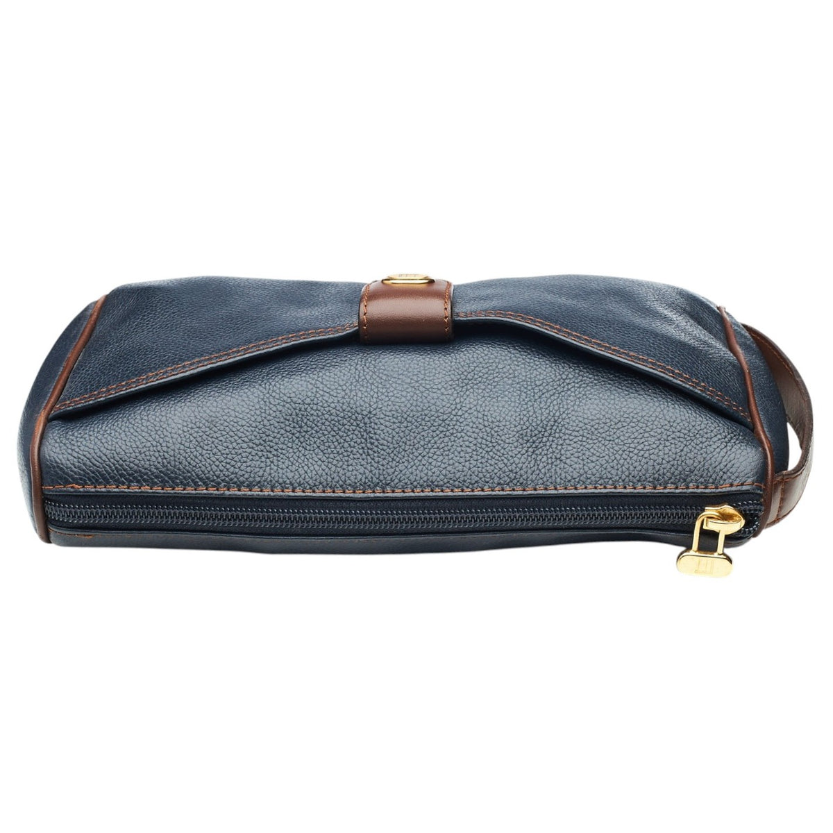 Navy Blue Grain Leather Wash Bag