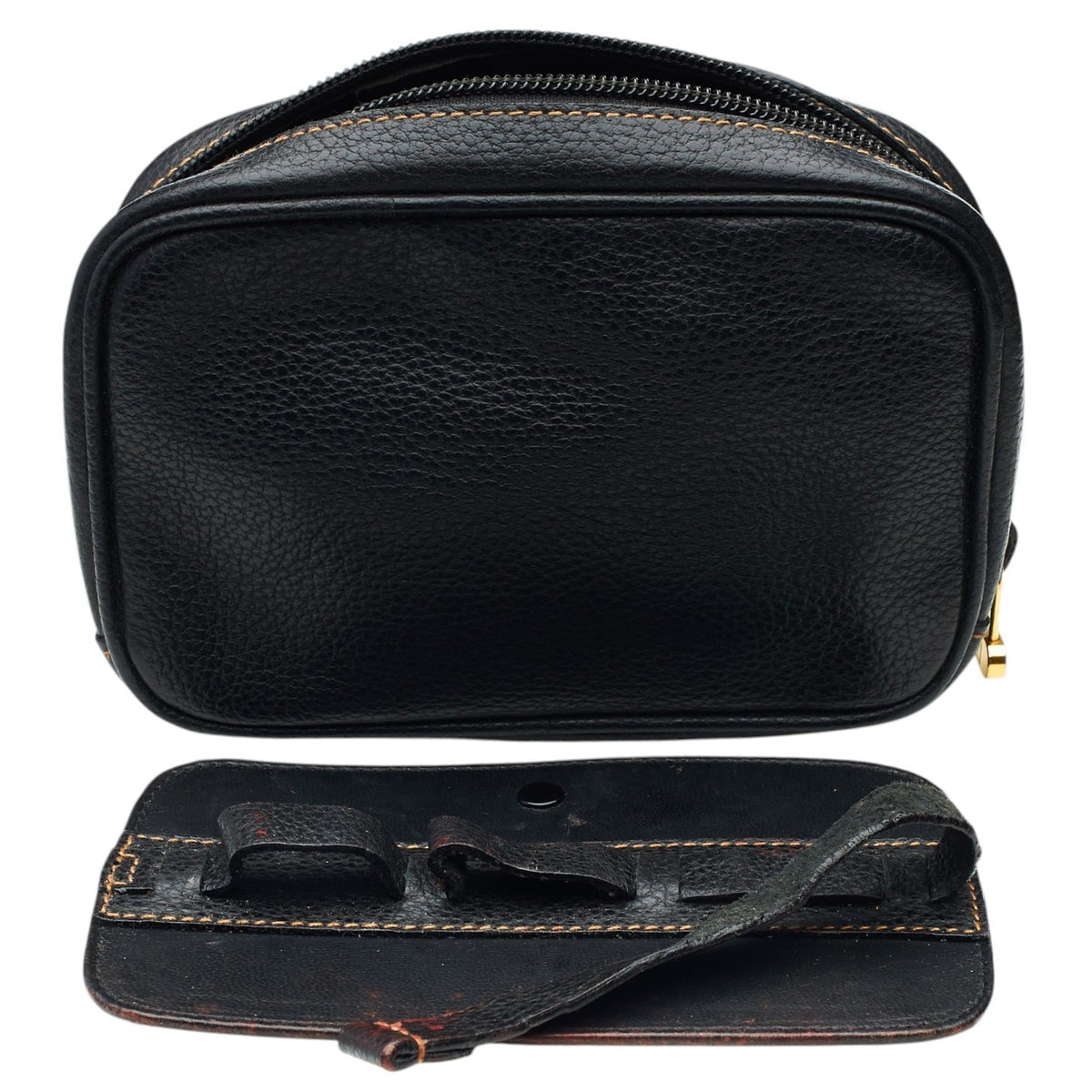 Black Grain Leather Wash Bag Small