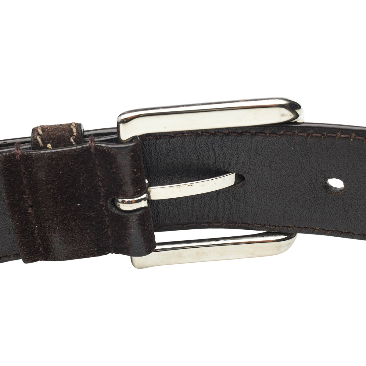 Dark Brown Suede Square Buckle Belt 34"