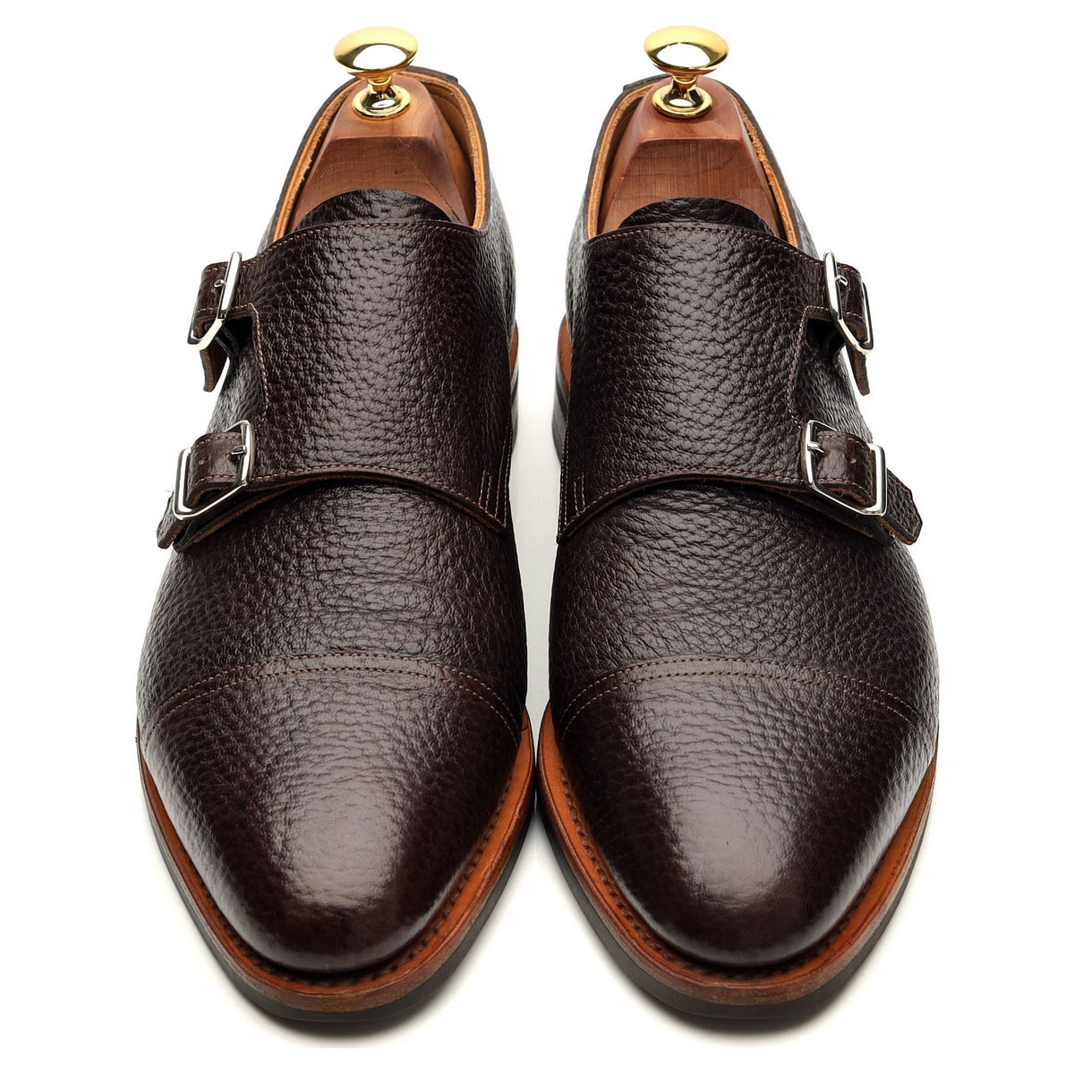&#39;William&#39; Dark Brown Grain Leather Double Monk Strap UK 8 E