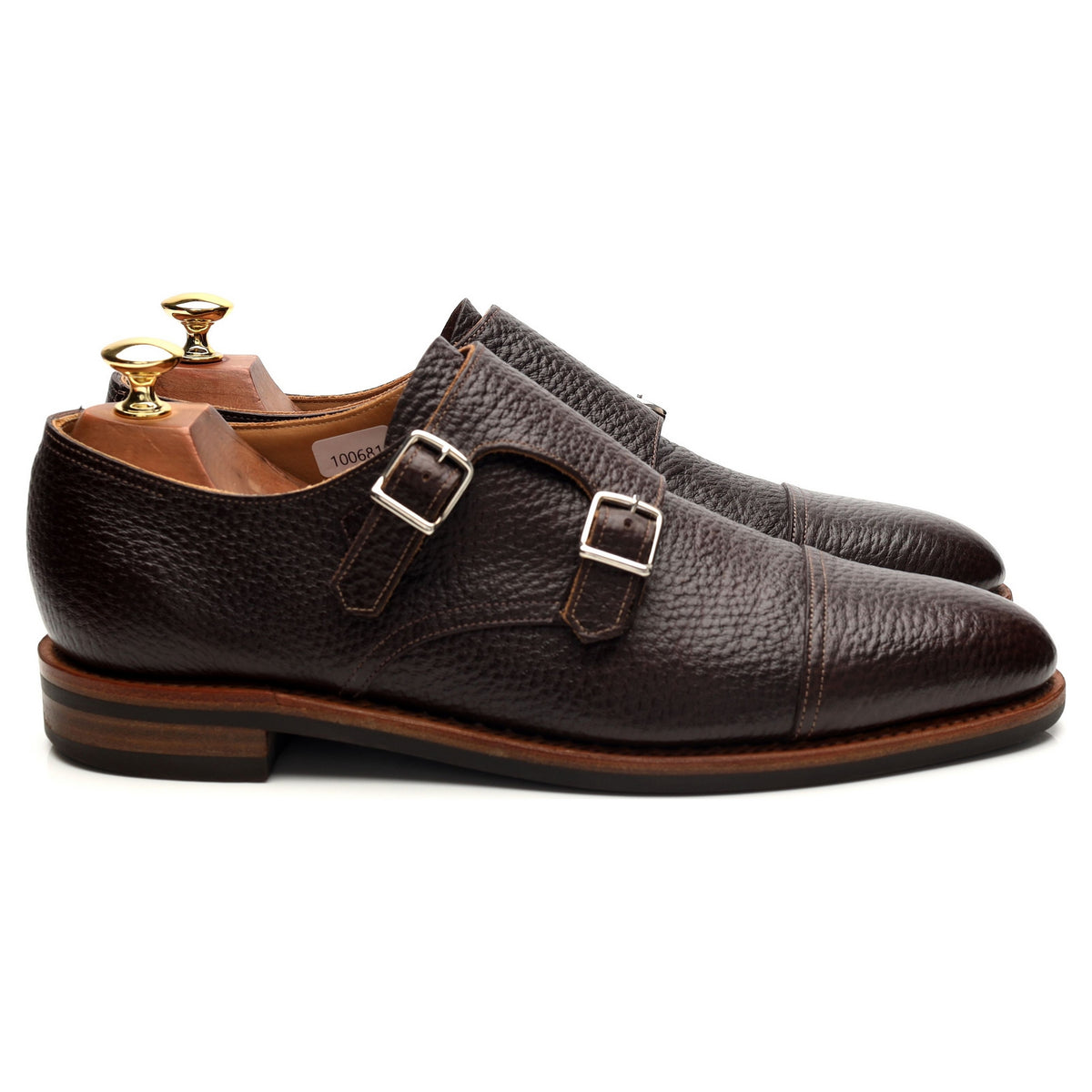 &#39;William&#39; Dark Brown Grain Leather Double Monk Strap UK 8 E