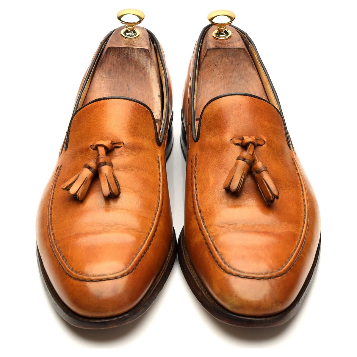 Tan Brown Leather Tassel Loafers UK 10 G