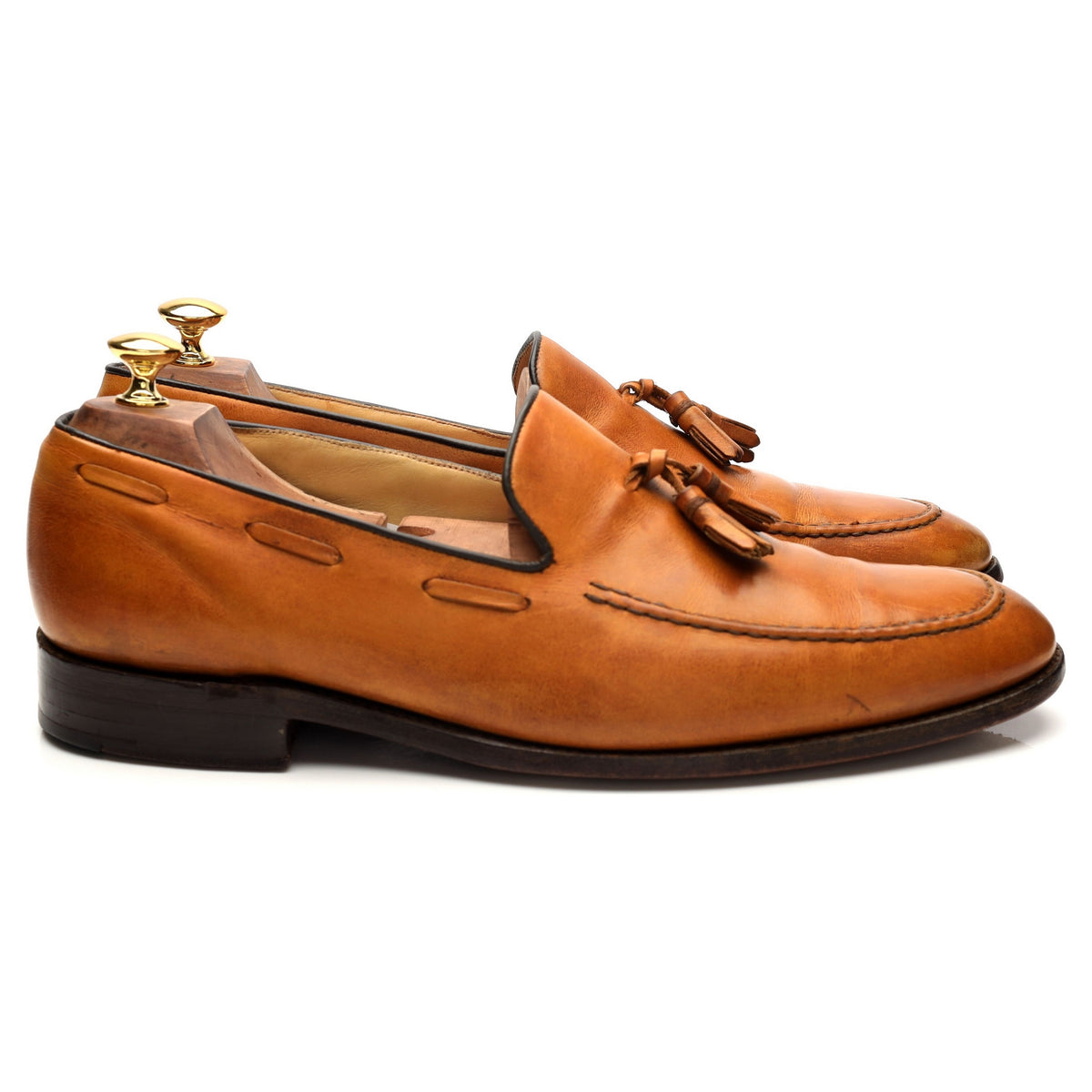Tan Brown Leather Tassel Loafers UK 10 G