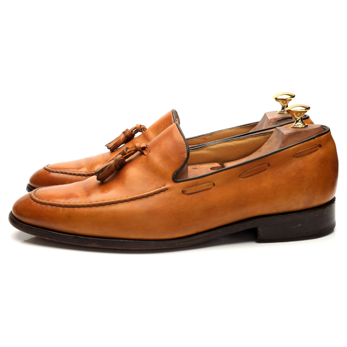 Tan Brown Leather Tassel Loafers UK 10 G
