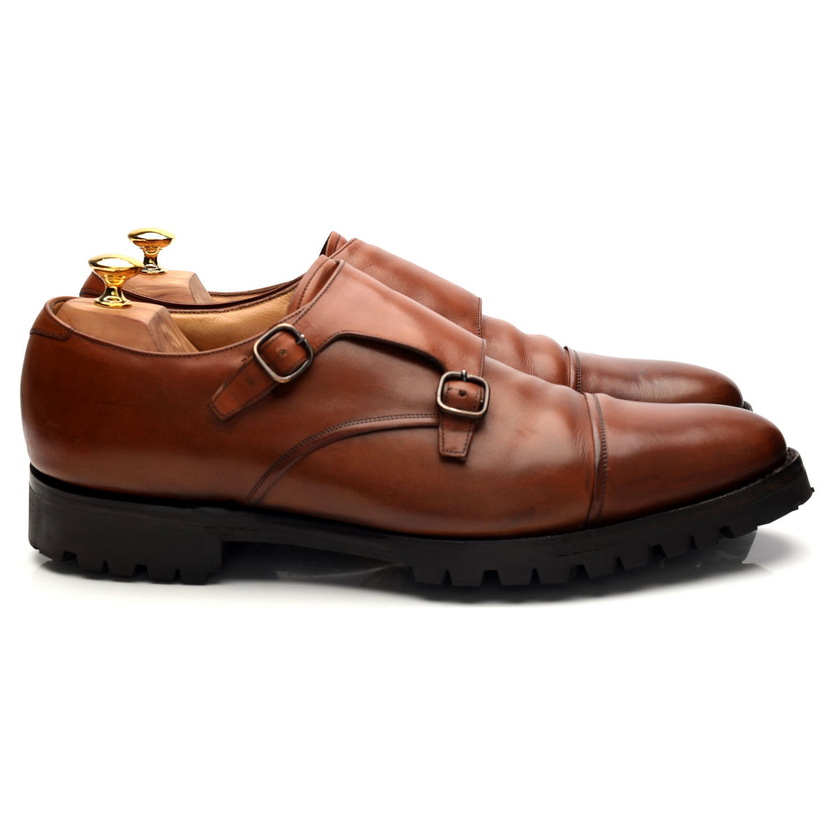 &#39;Ledstone&#39; Tan Brown Leather Double Monk Strap UK 12 F
