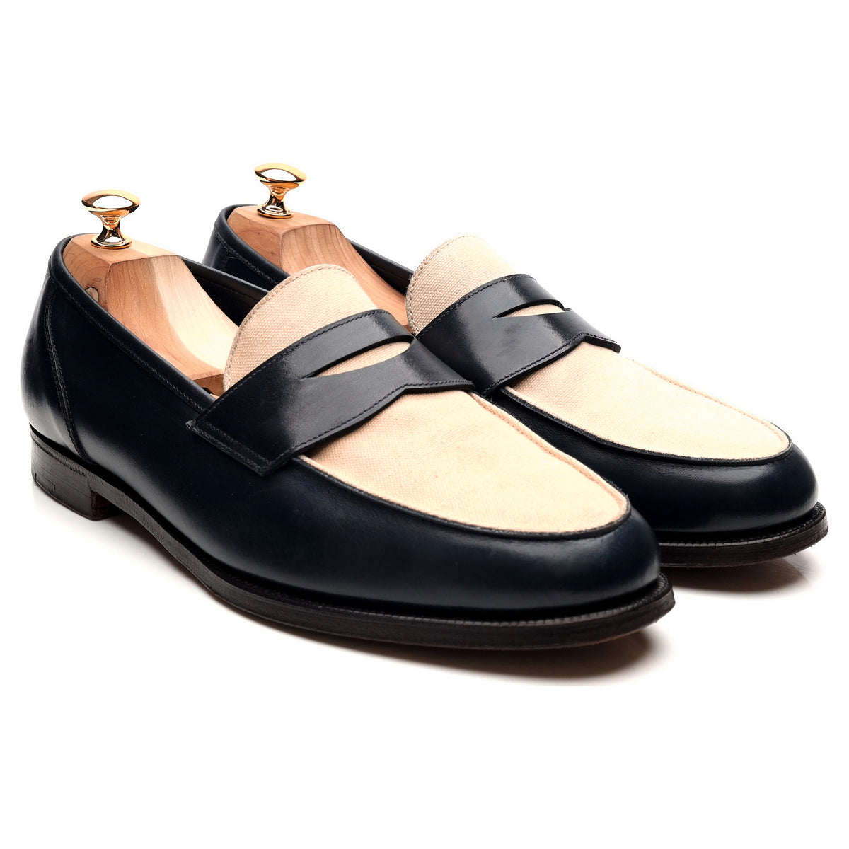 New &amp; Lingwood Navy Blue Leather Two Tone Loafers UK 11.5 E