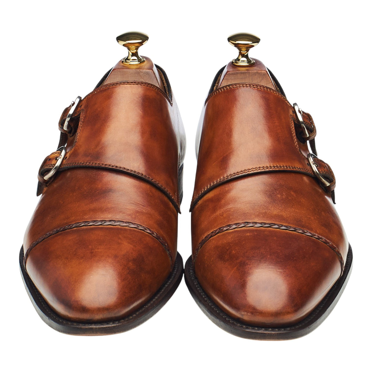 Tan Brown Museum Leather Double Monk Strap UK 9.5