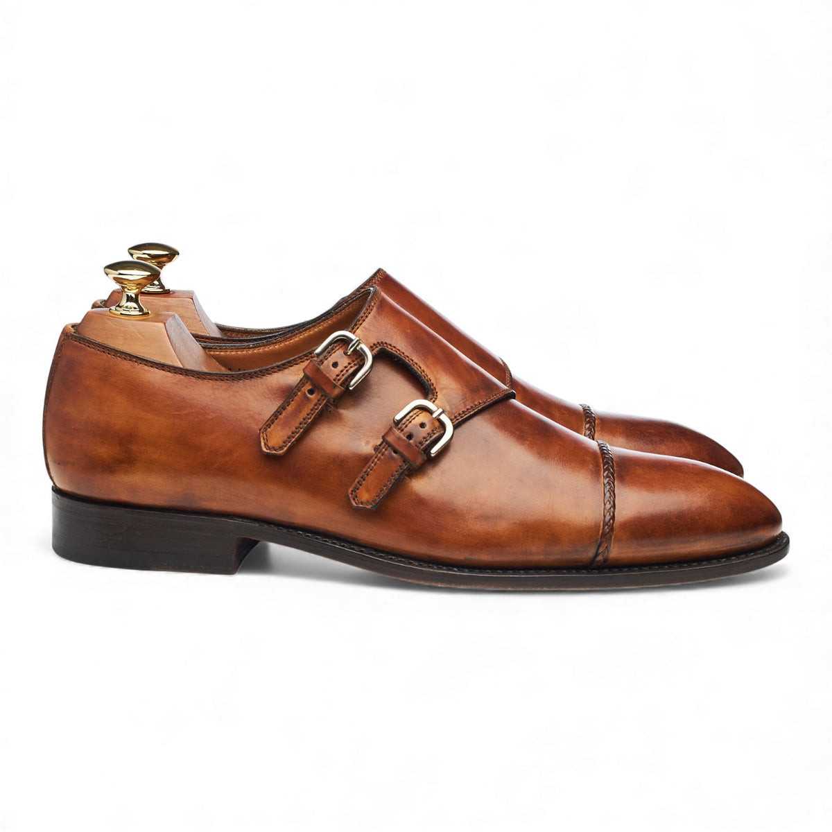 Tan Brown Museum Leather Double Monk Strap UK 9.5
