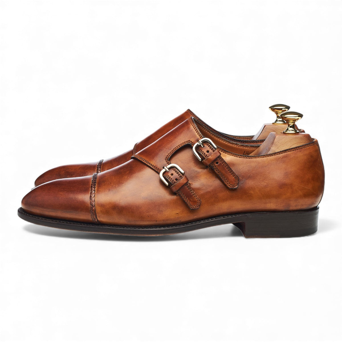 Tan Brown Museum Leather Double Monk Strap UK 9.5