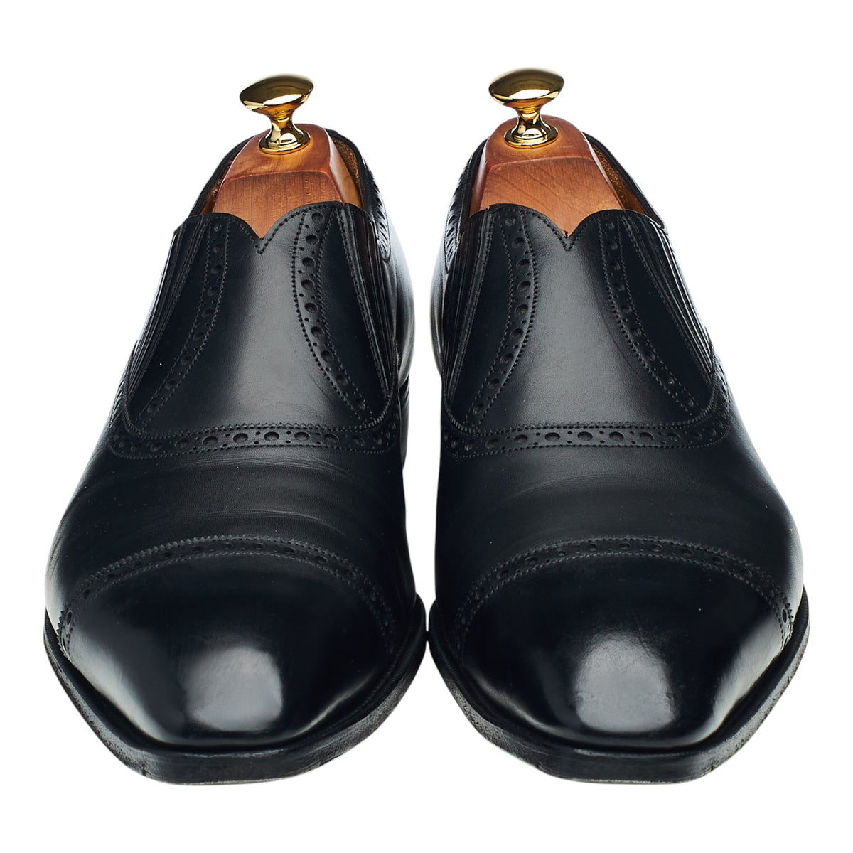 'Chelsea' Black Leather Lazyman Slip On Brogues UK 10 E