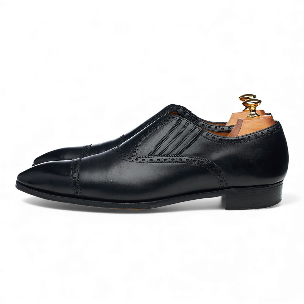 'Chelsea' Black Leather Lazyman Slip On Brogues UK 10 E