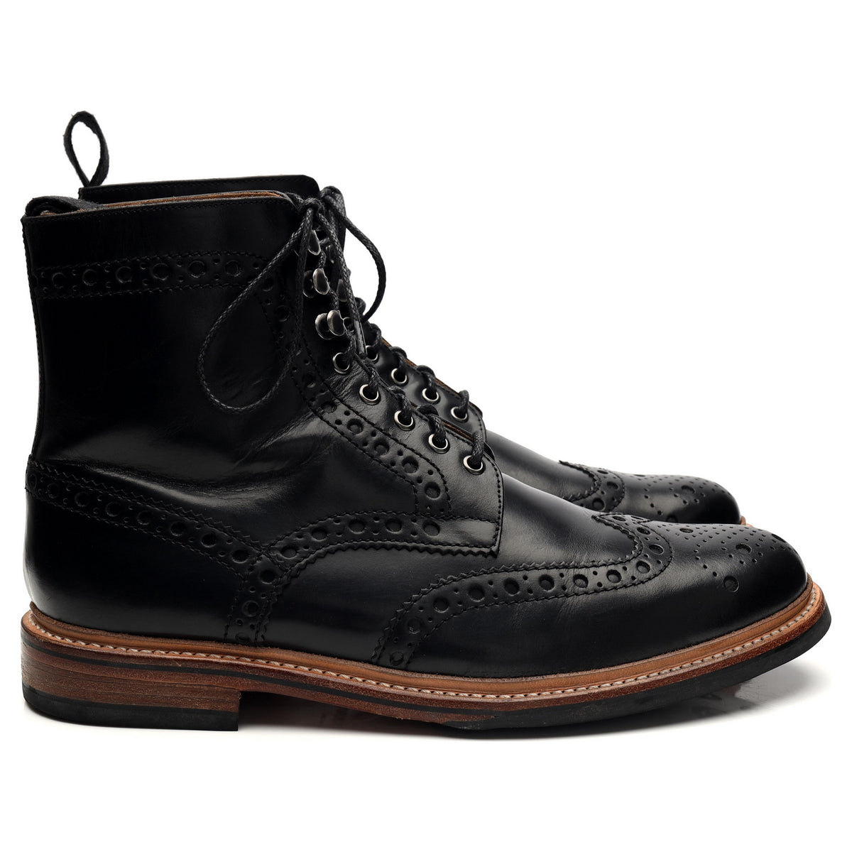 &#39;Fred&#39; Black Leather Brogue Boots UK 10 G