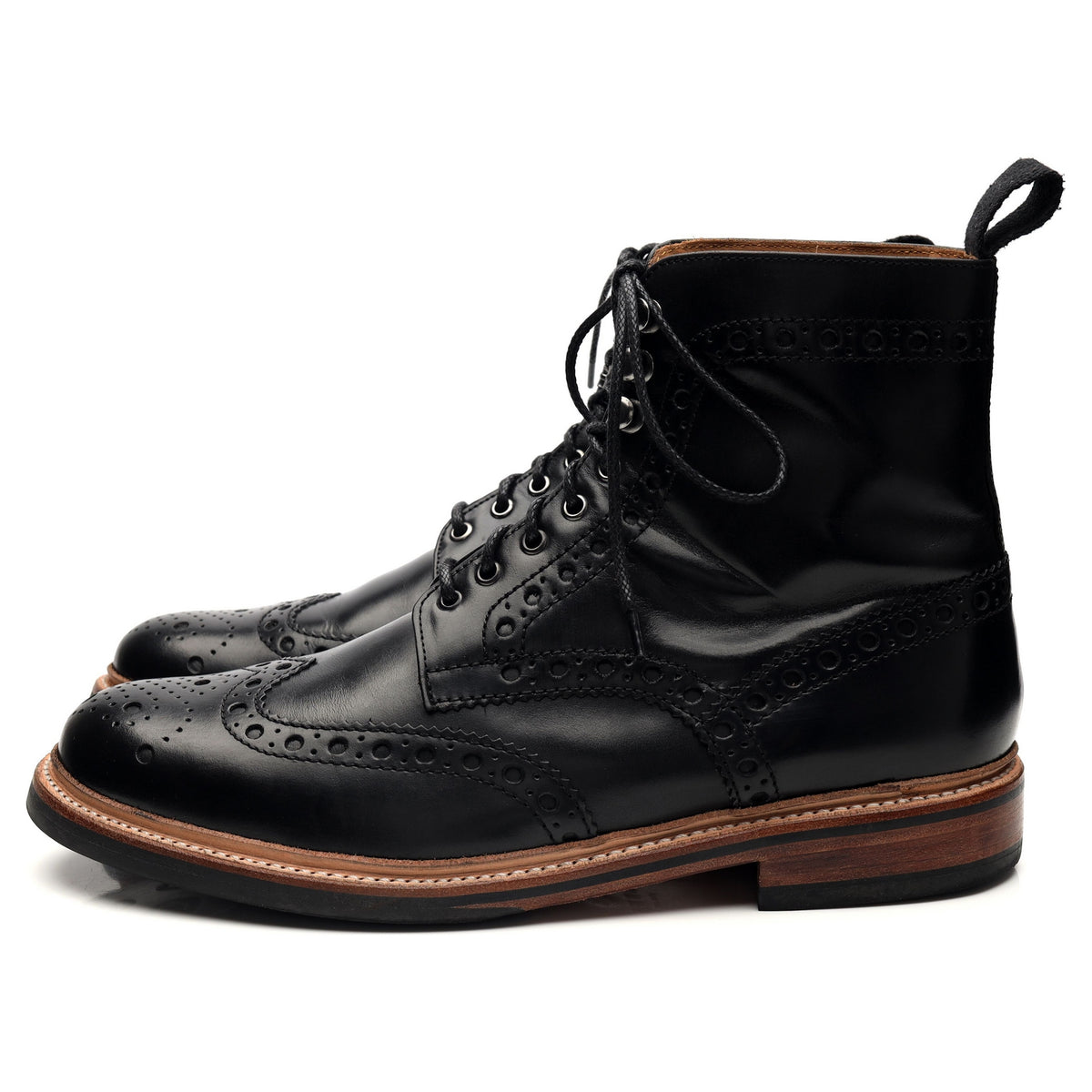 &#39;Fred&#39; Black Leather Brogue Boots UK 10 G