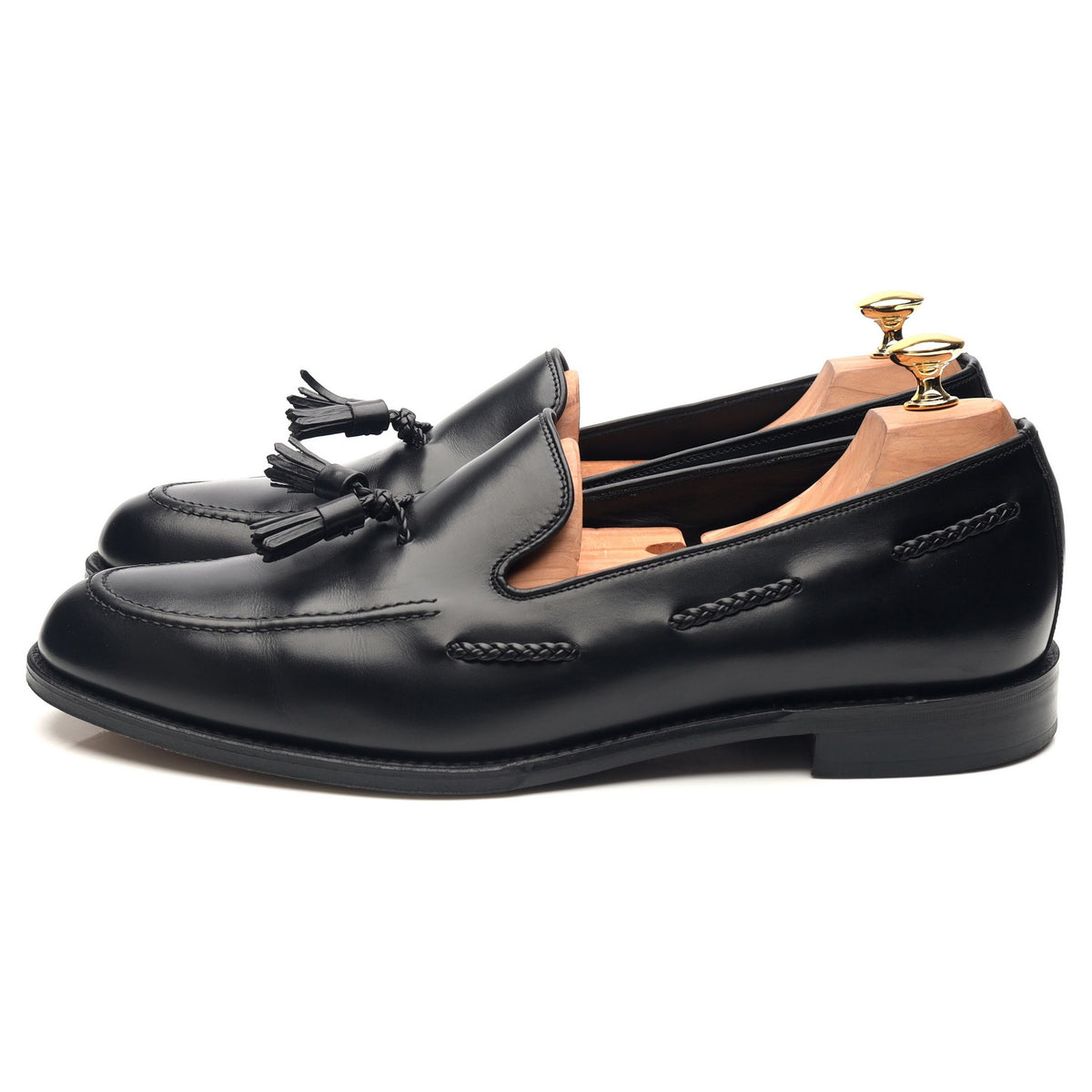1880 &#39;Temple&#39; Black Leather Tassel Loafers UK 10 F
