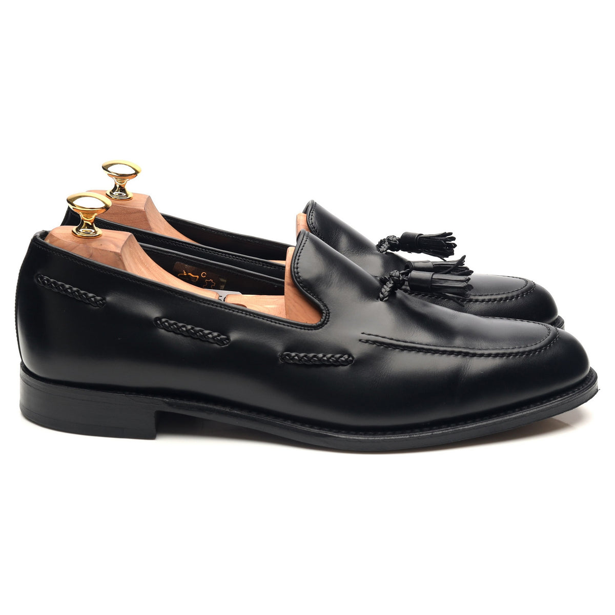 1880 &#39;Temple&#39; Black Leather Tassel Loafers UK 10 F
