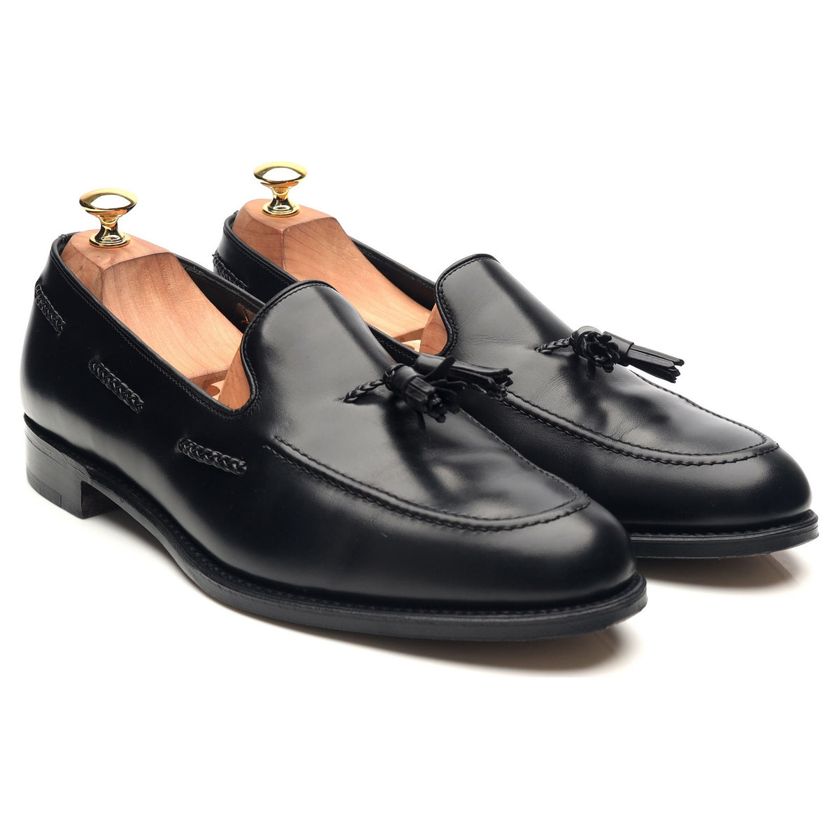 1880 &#39;Temple&#39; Black Leather Tassel Loafers UK 10 F
