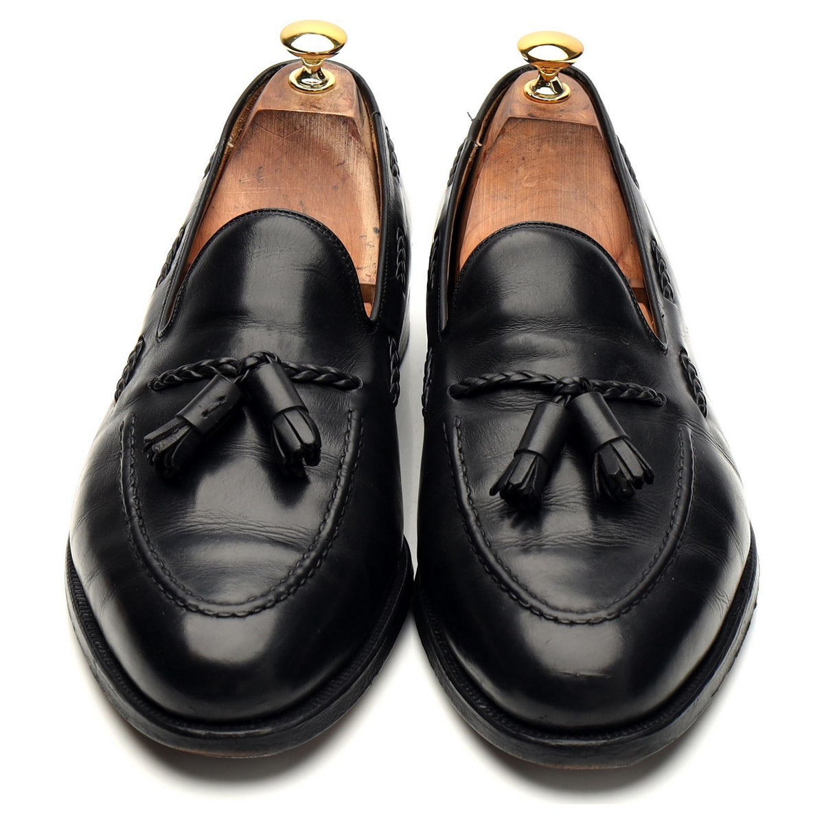 Gieves &amp; Hawkes Black Leather Tassel Loafers UK 11 E