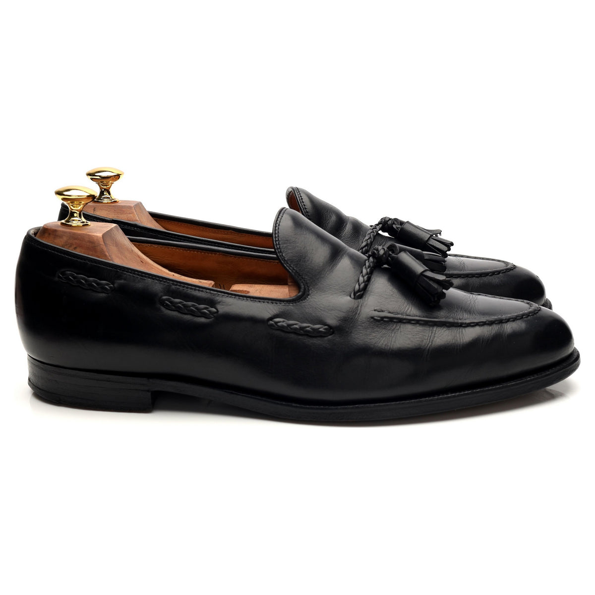 Gieves &amp; Hawkes Black Leather Tassel Loafers UK 11 E