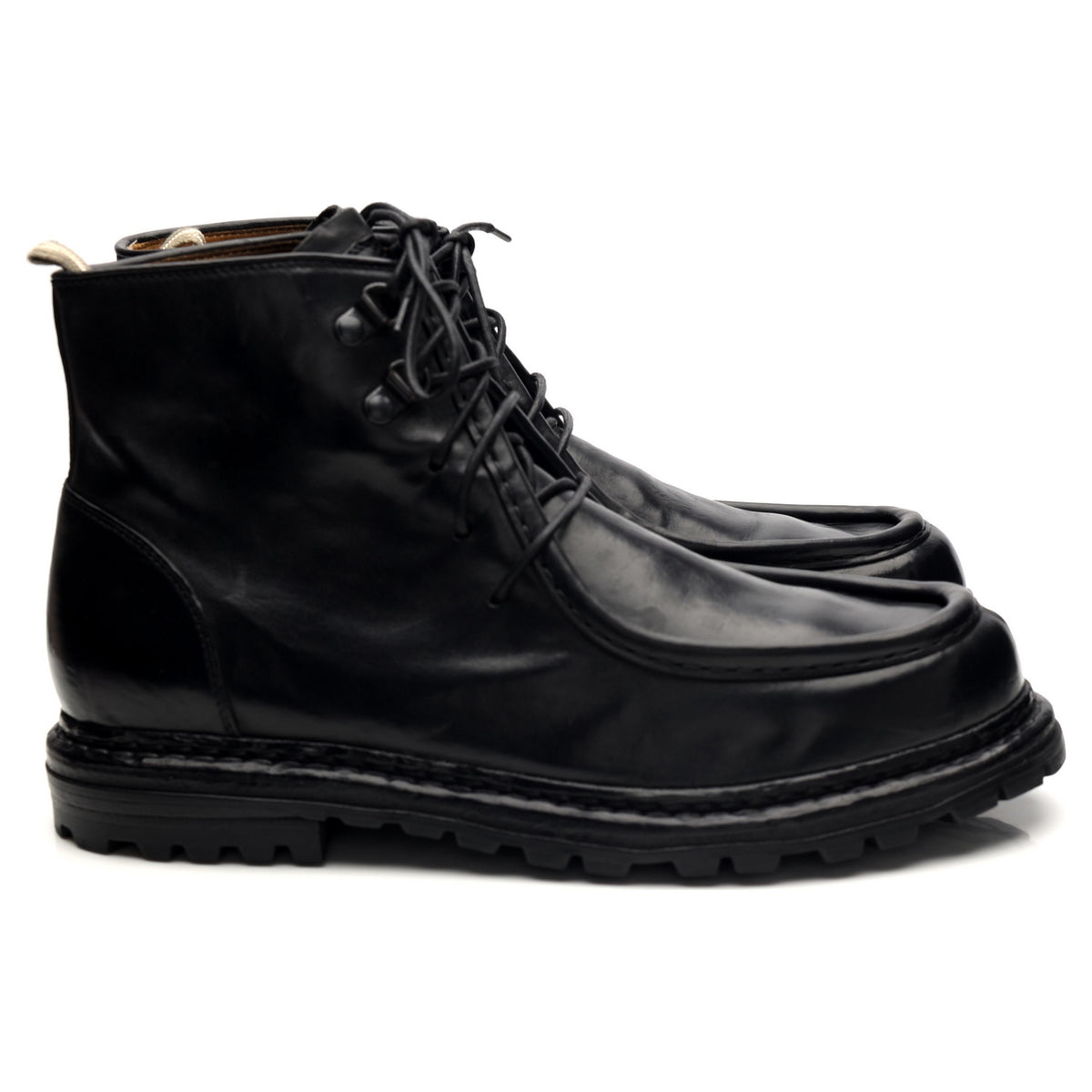 &#39;Volcov&#39; Black Leather Moc Toe Boots UK 6 EU 40