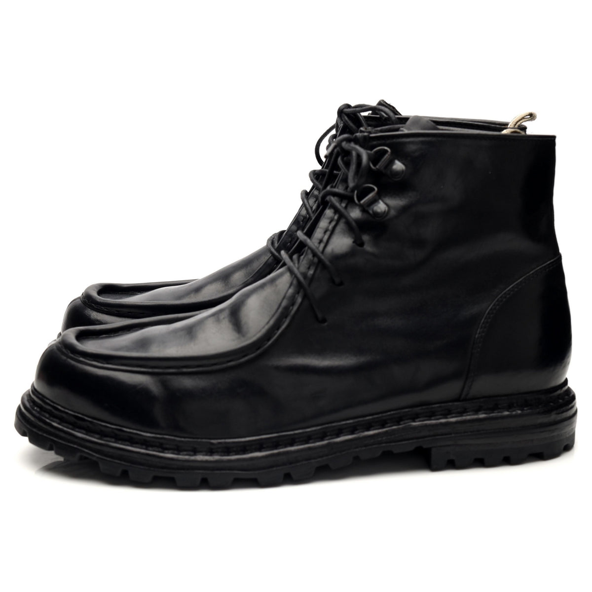 &#39;Volcov&#39; Black Leather Moc Toe Boots UK 6 EU 40