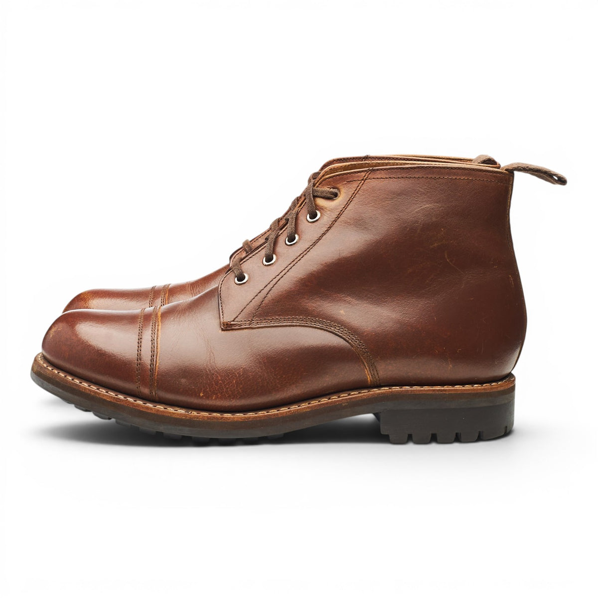 'Ryan' Brown Leather Cap Toe Boots UK 8.5 F