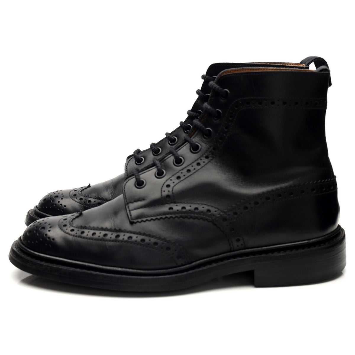 &#39;Stow&#39; Black Leather Brogue Boots UK 7