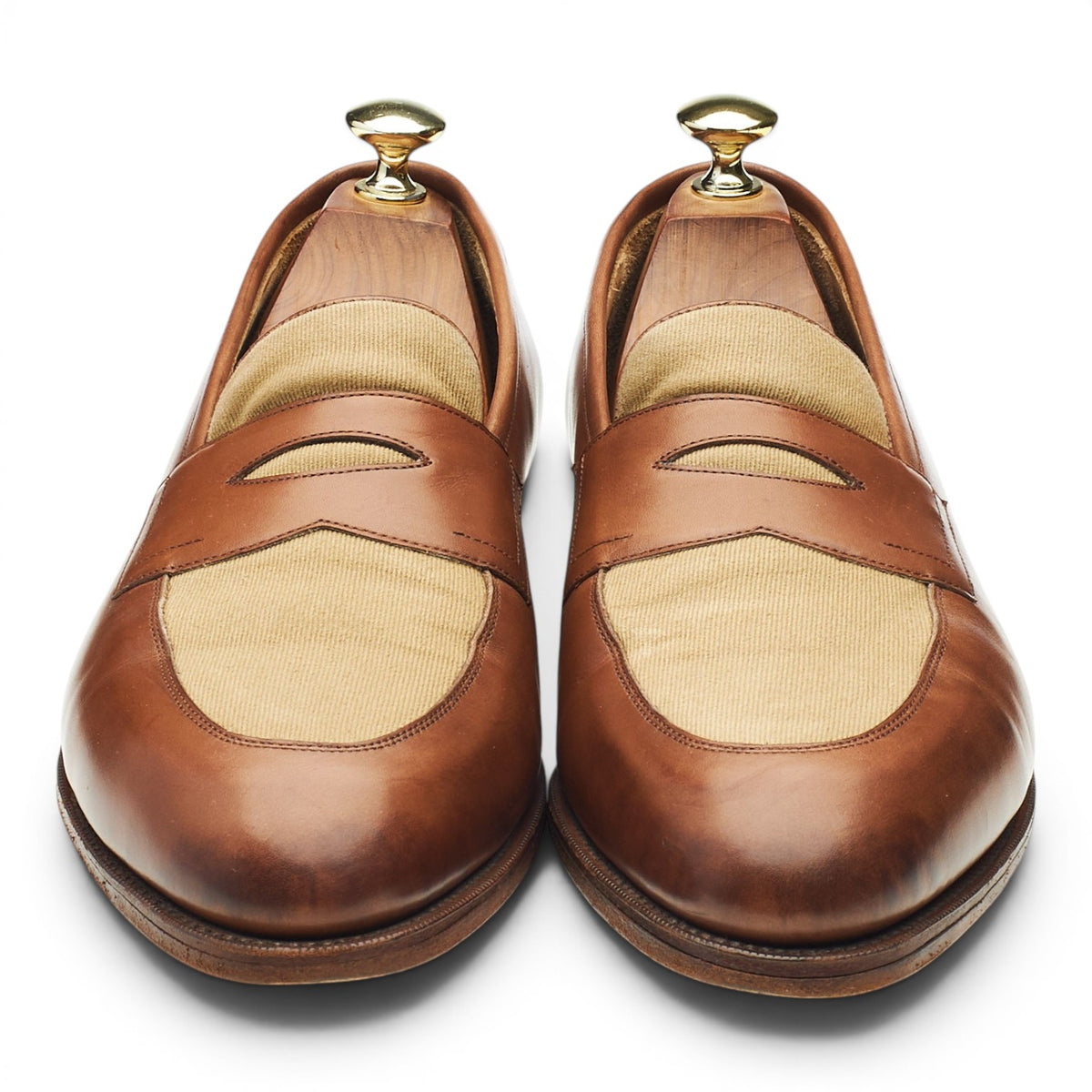'Piccadilly' Brown Leather and Beige Canvas Loafers UK 8 E