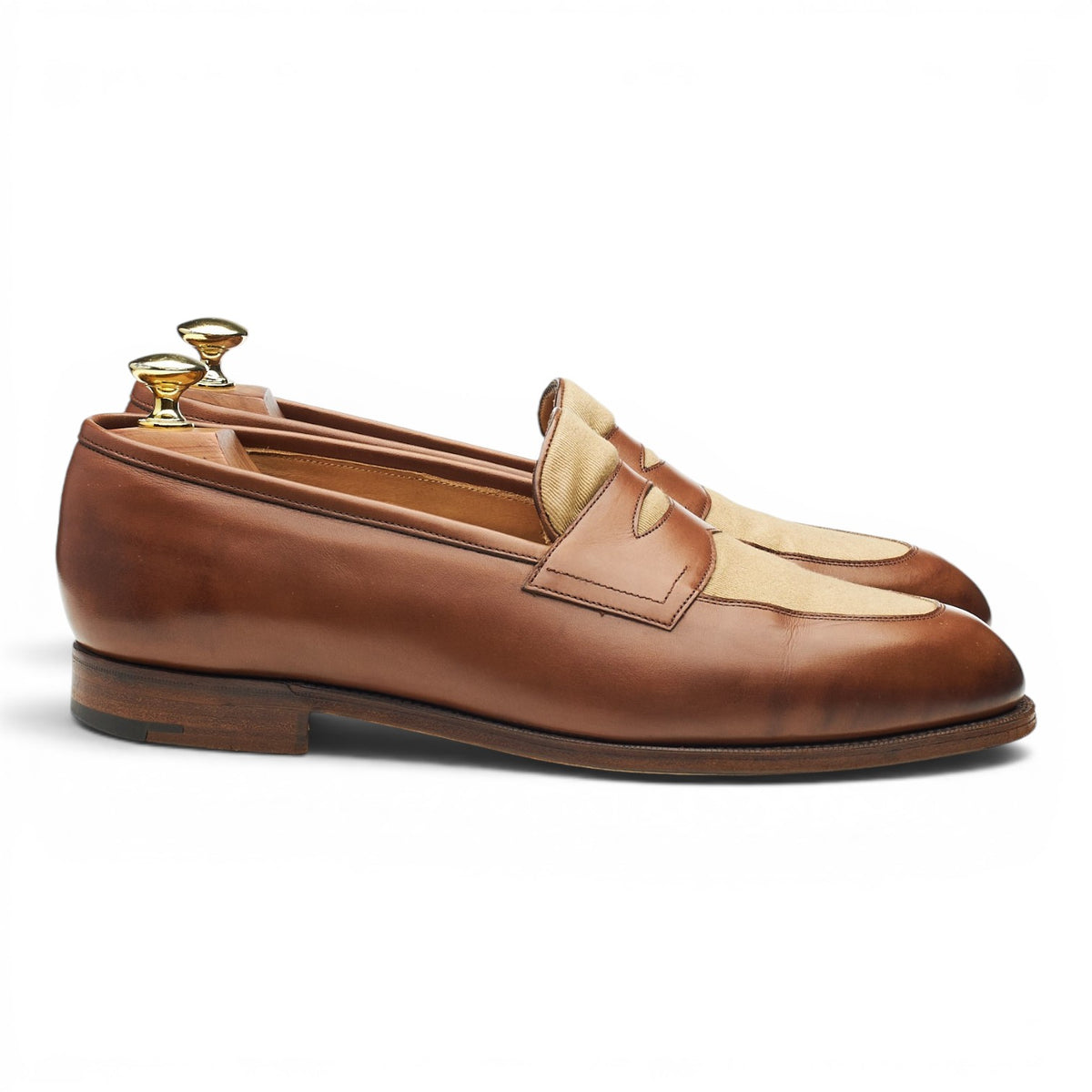 'Piccadilly' Brown Leather and Beige Canvas Loafers UK 8 E