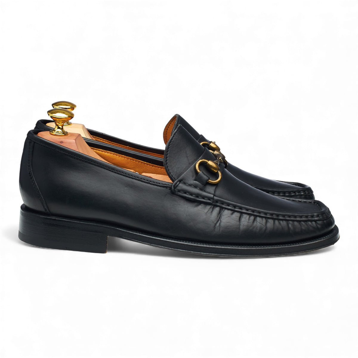 'Carrara lll' Black Leather Moccasins Horsebit Loafers UK 7 F