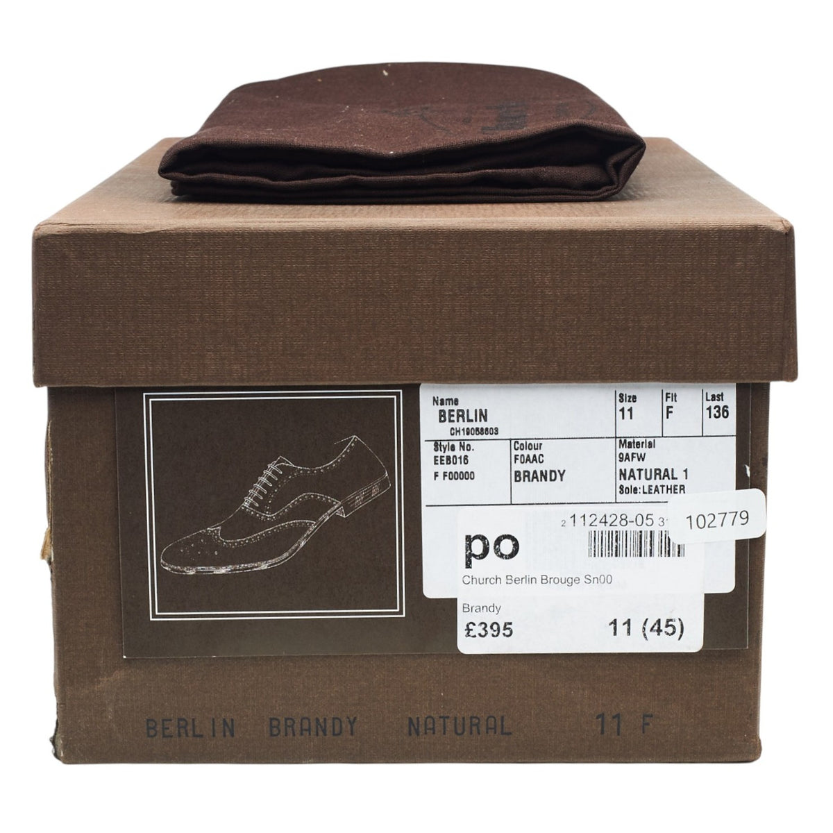 'Berlin' Tan Brown Leather Oxford Brogues UK 11 F