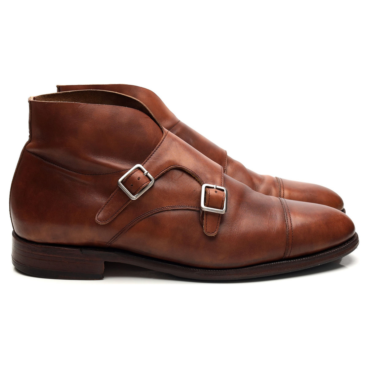 &#39;101574&#39; Tan Brown Museum Leather Double Monk Strap Boots UK 8