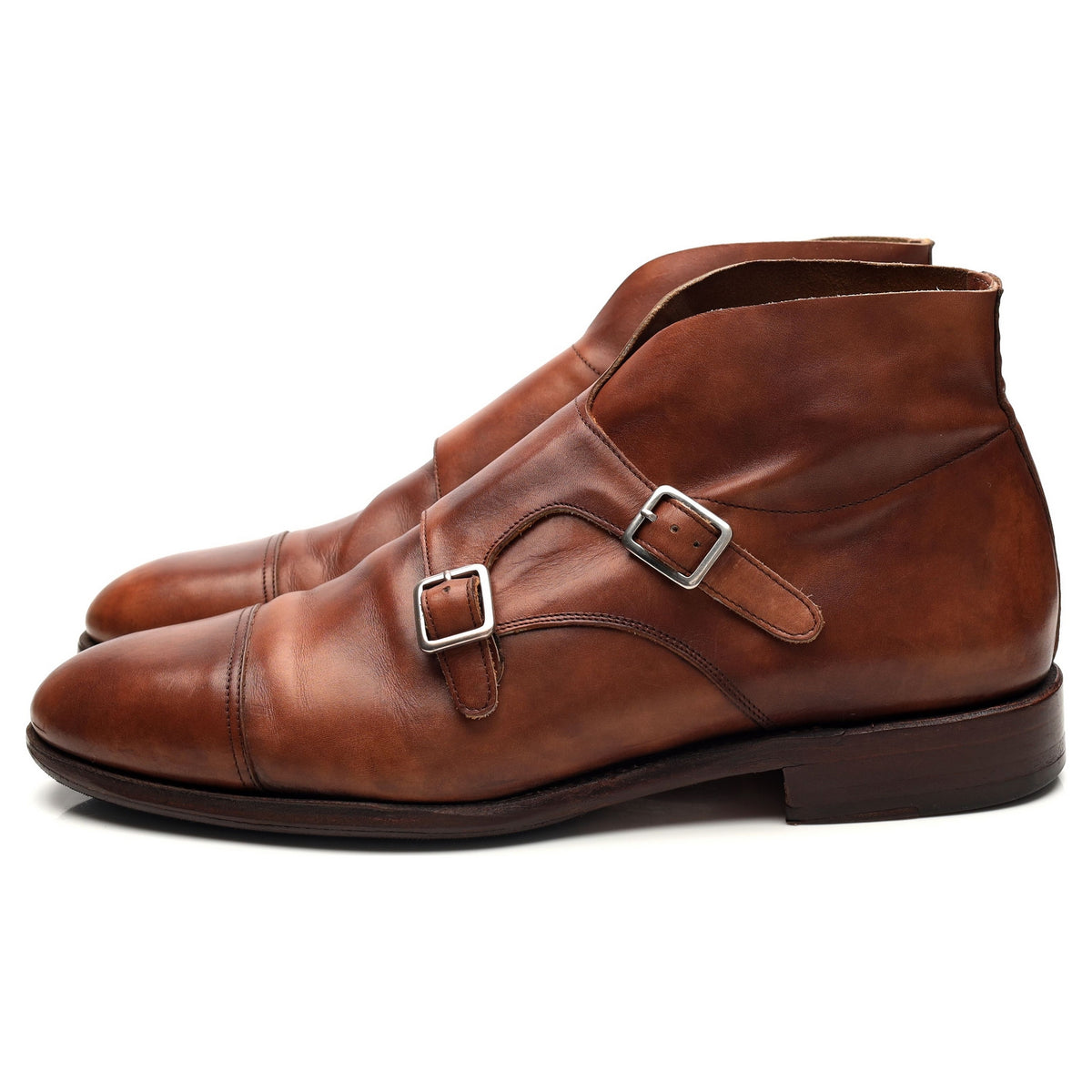 &#39;101574&#39; Tan Brown Museum Leather Double Monk Strap Boots UK 8