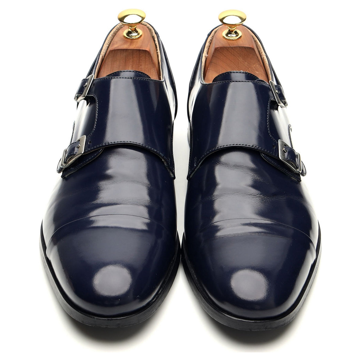 &#39;Monk&#39; Navy Blue Leather Double Monk Strap UK 10