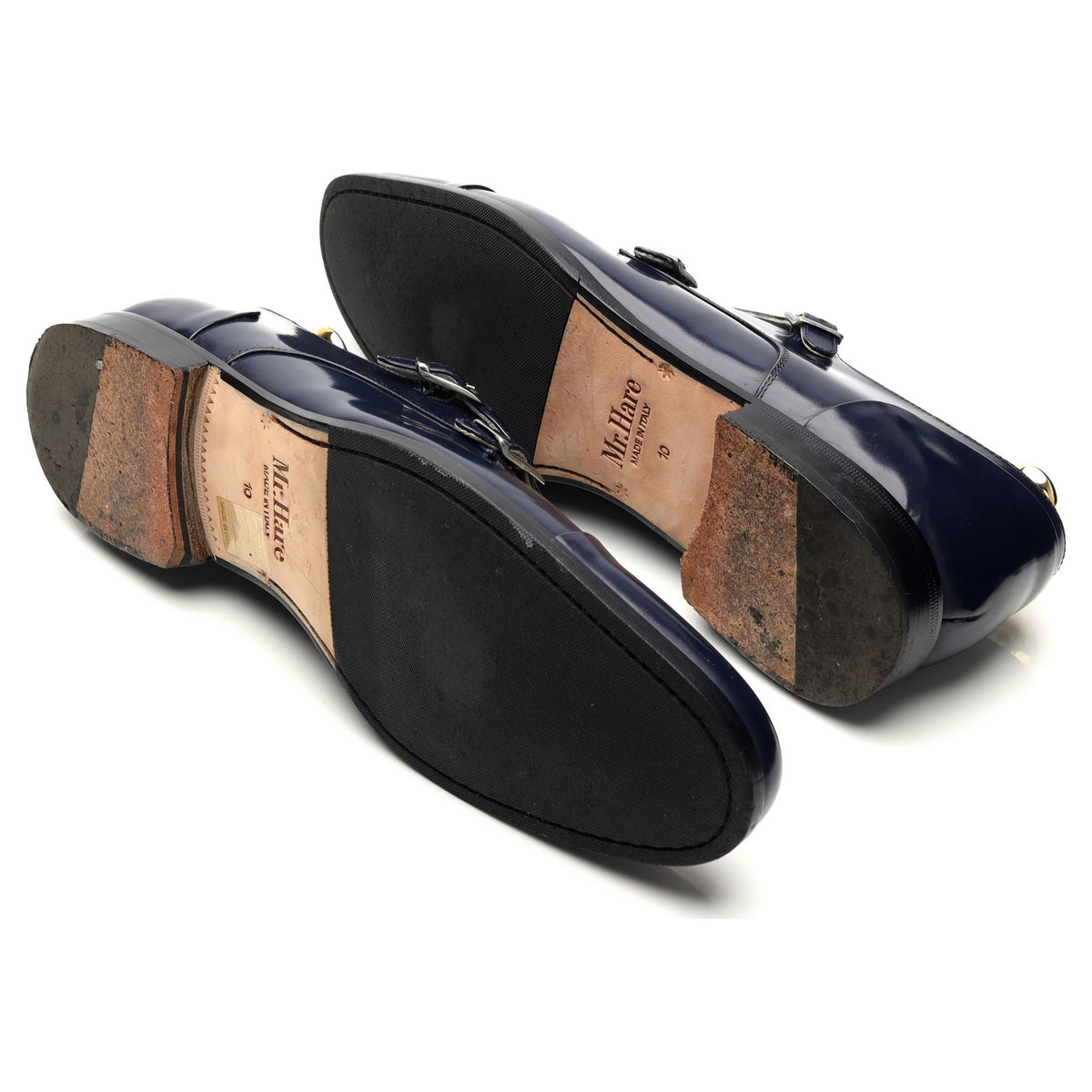 &#39;Monk&#39; Navy Blue Leather Double Monk Strap UK 10