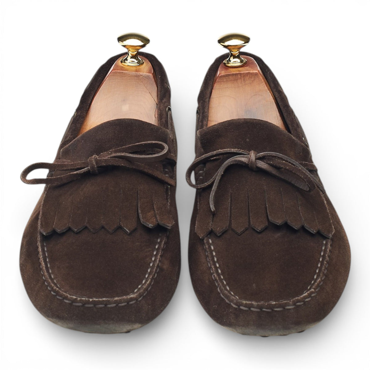 Gommino Dark Brown Suede Fringe Driving Loafers UK 9.5