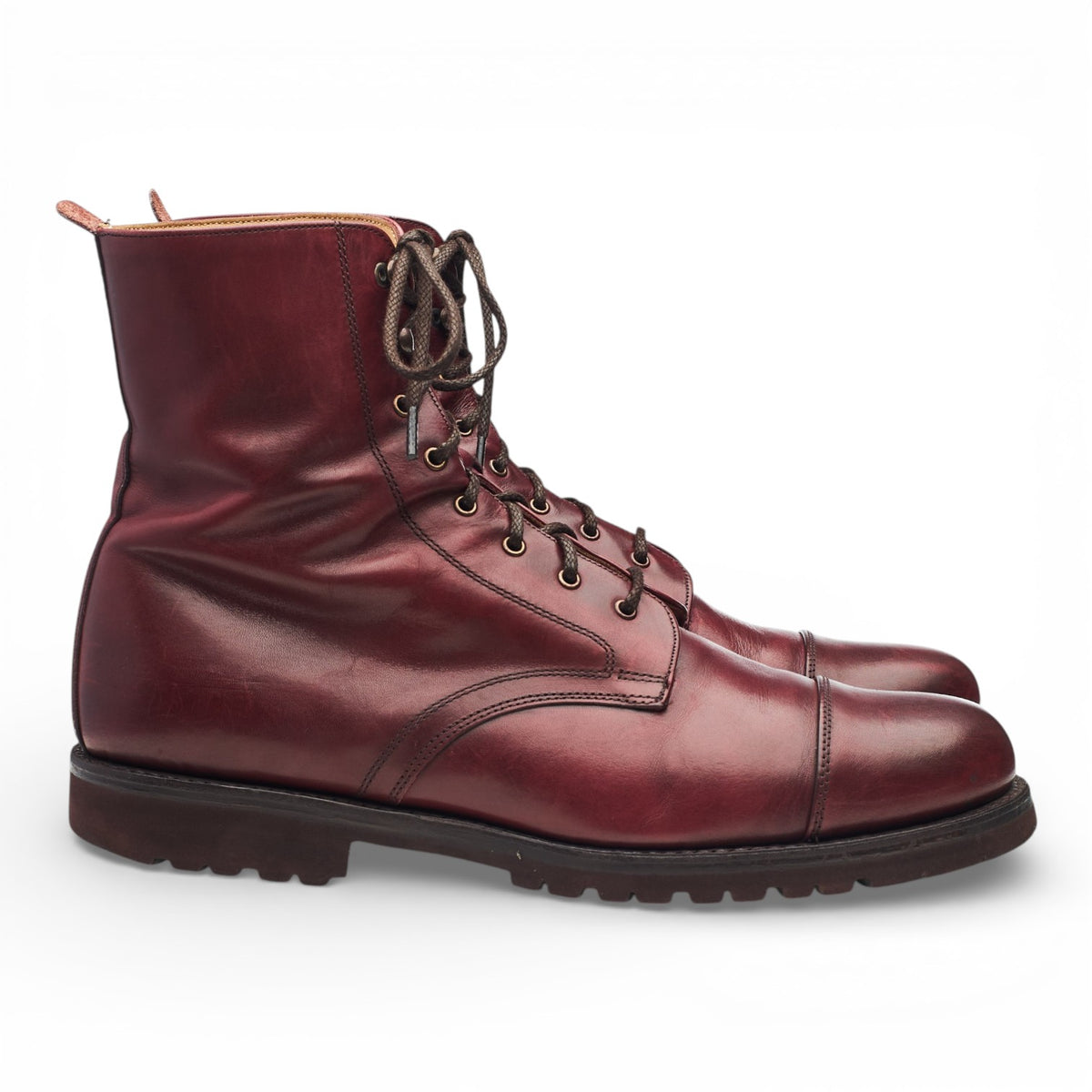 'Trafalgar' Burgundy Leather Cap Toe Boots UK 9 F
