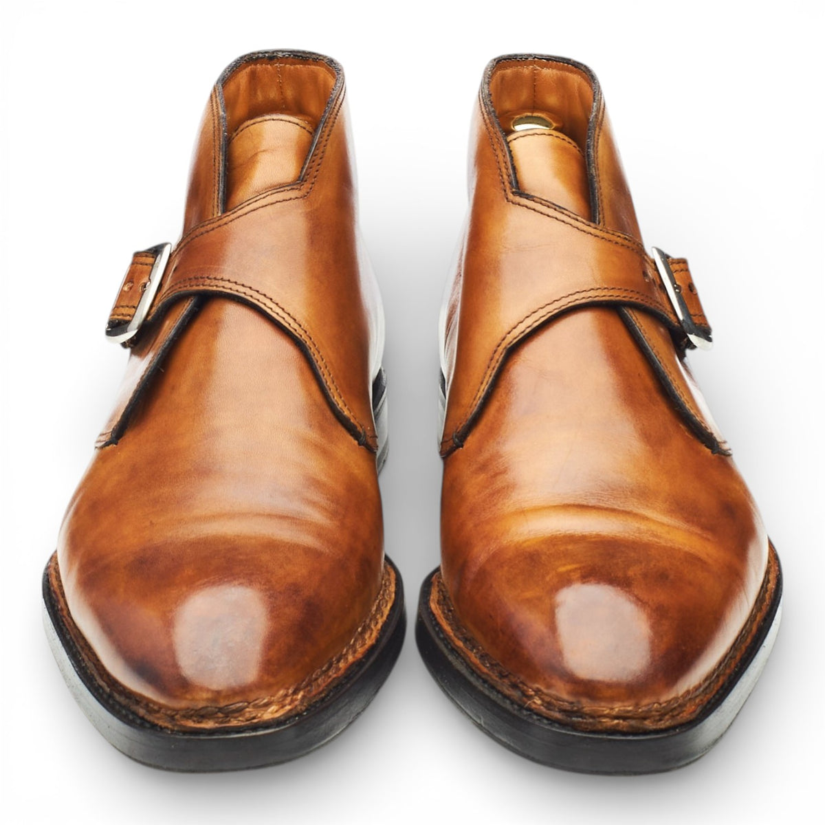 'Visionario' Tan Brown Leather Monk Strap Boots UK 9.5