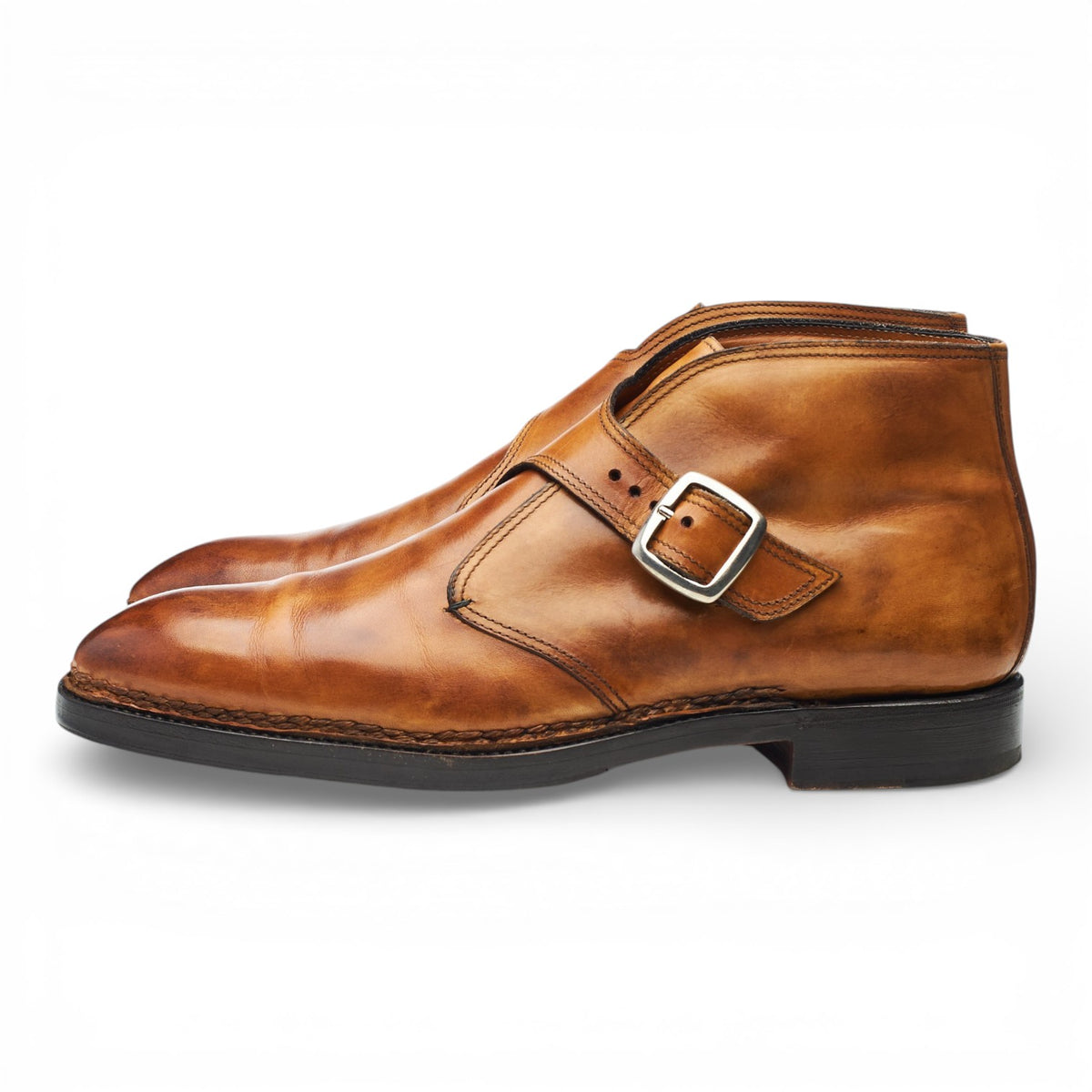 'Visionario' Tan Brown Leather Monk Strap Boots UK 9.5