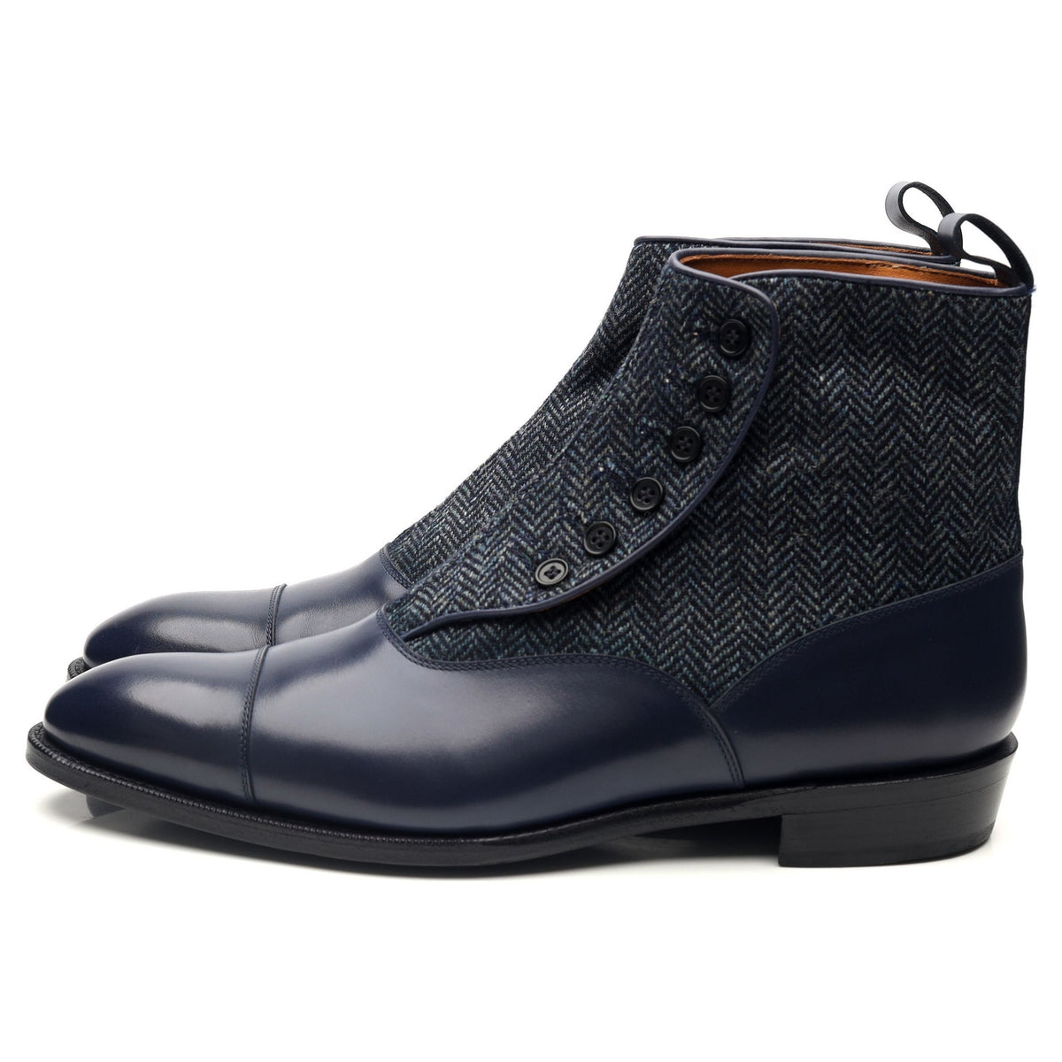 &#39;Bellevue&#39; Blue Leather Button Boots UK 8.5 E