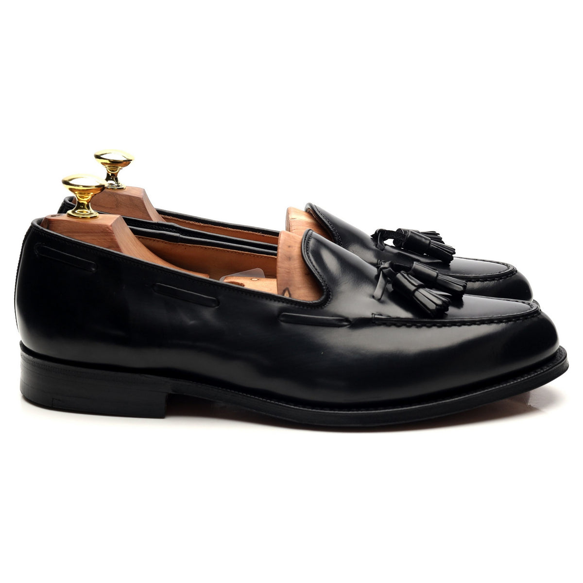 &#39;Keats&#39; Black Leather Tassel Loafers UK 8 G