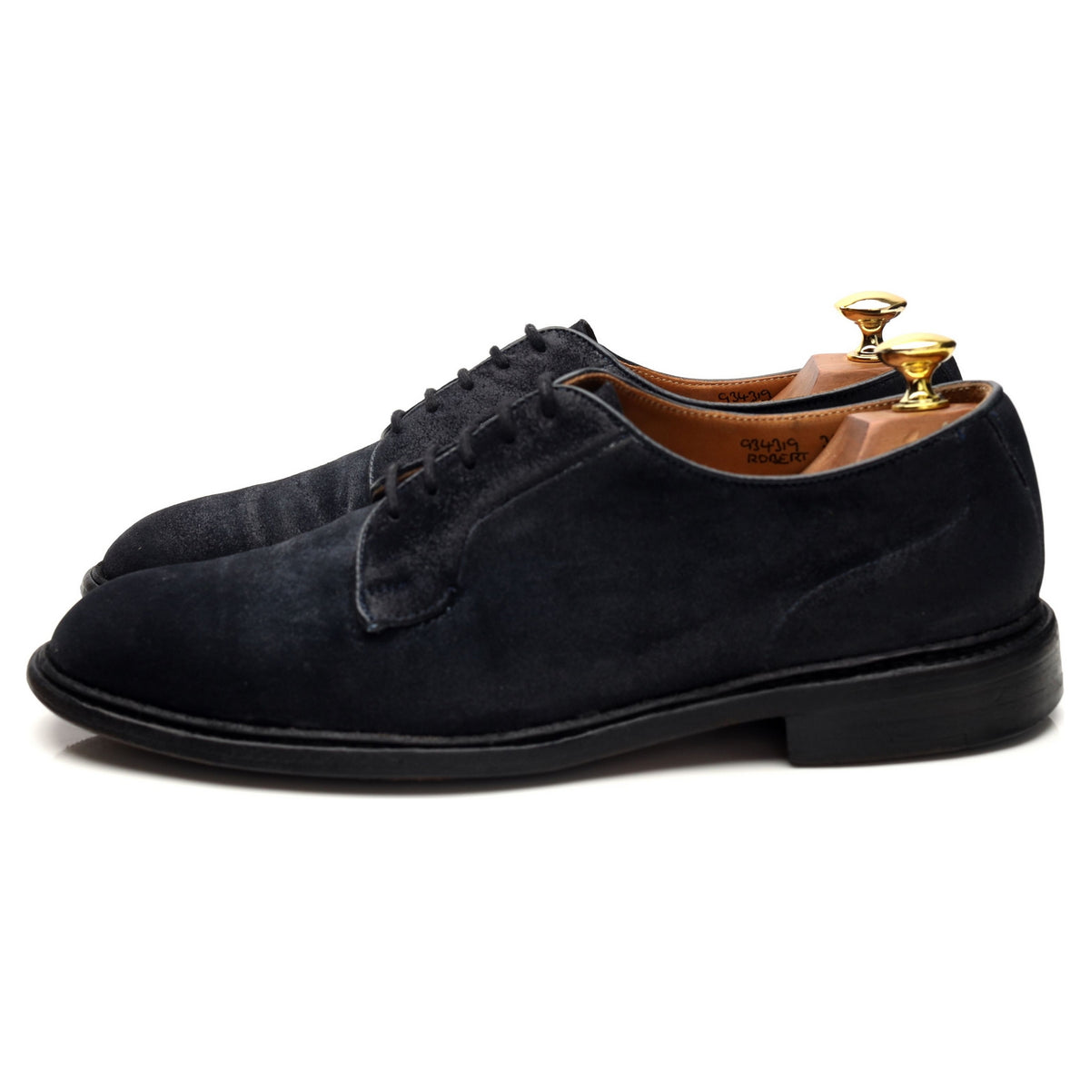 &#39;Robert&#39; Navy Blue Waxed Suede Derby UK 8.5